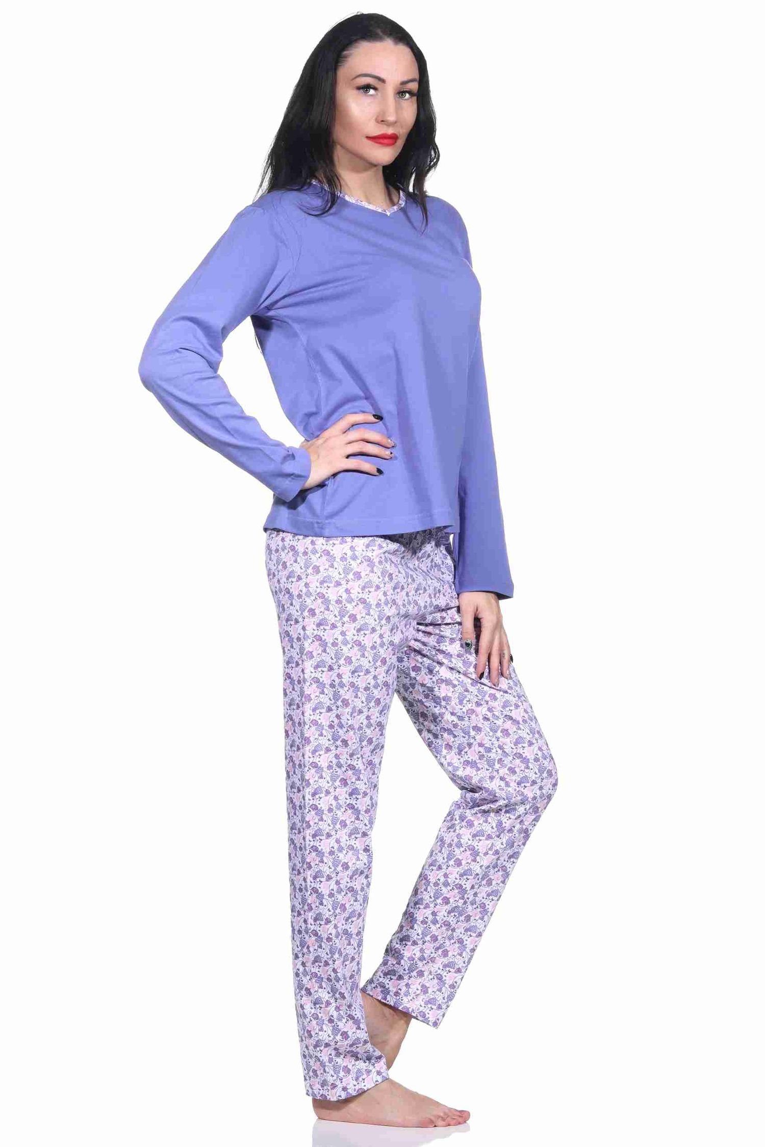 10 by Pyjama - blau RELAX langarm Damen allover 780 Schlafanzug mit Hose bedrucker 222 Normann