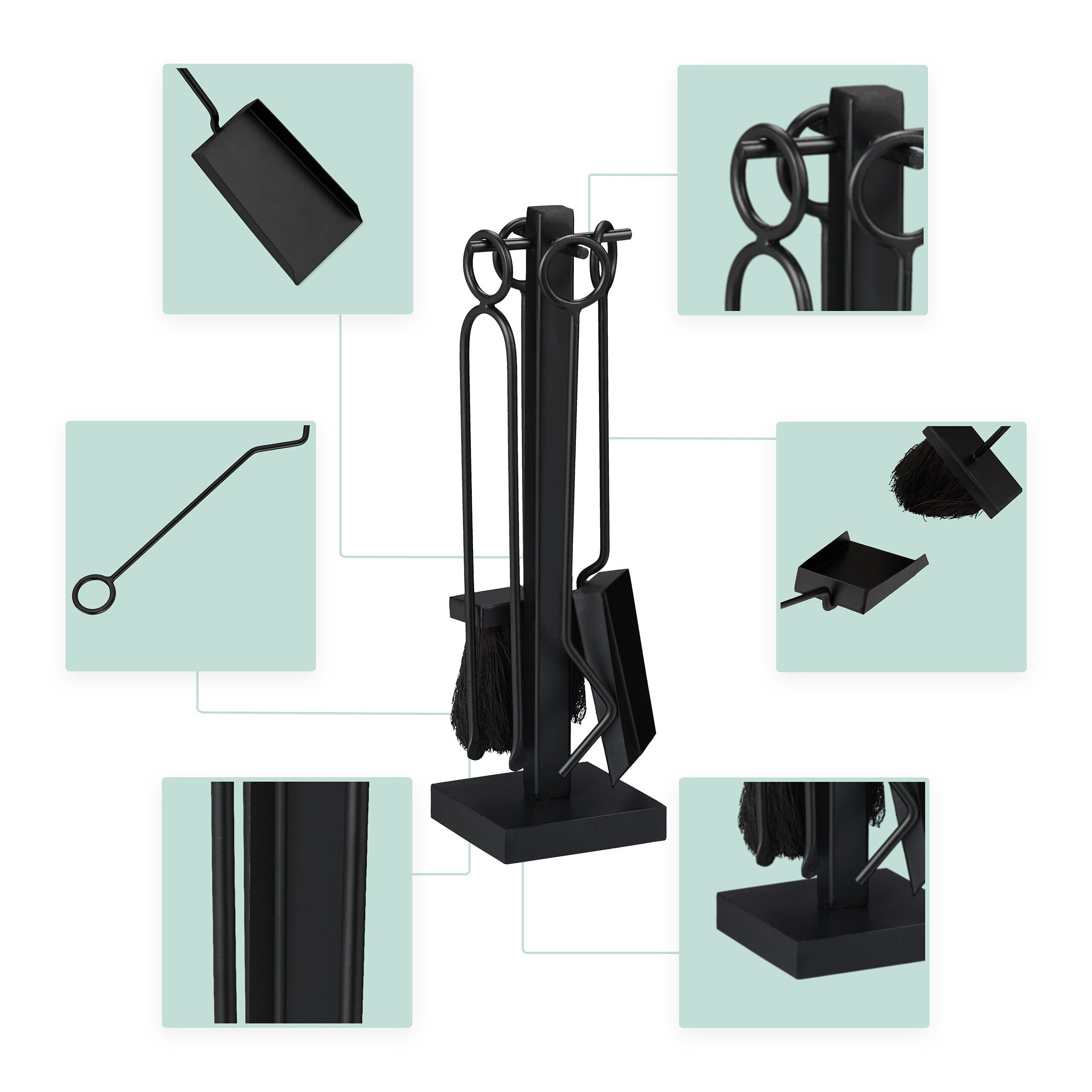 relaxdays Kamingarnitur 5-teiliges Kaminbesteck schwarz, (5-teiliges günstig online kaufen