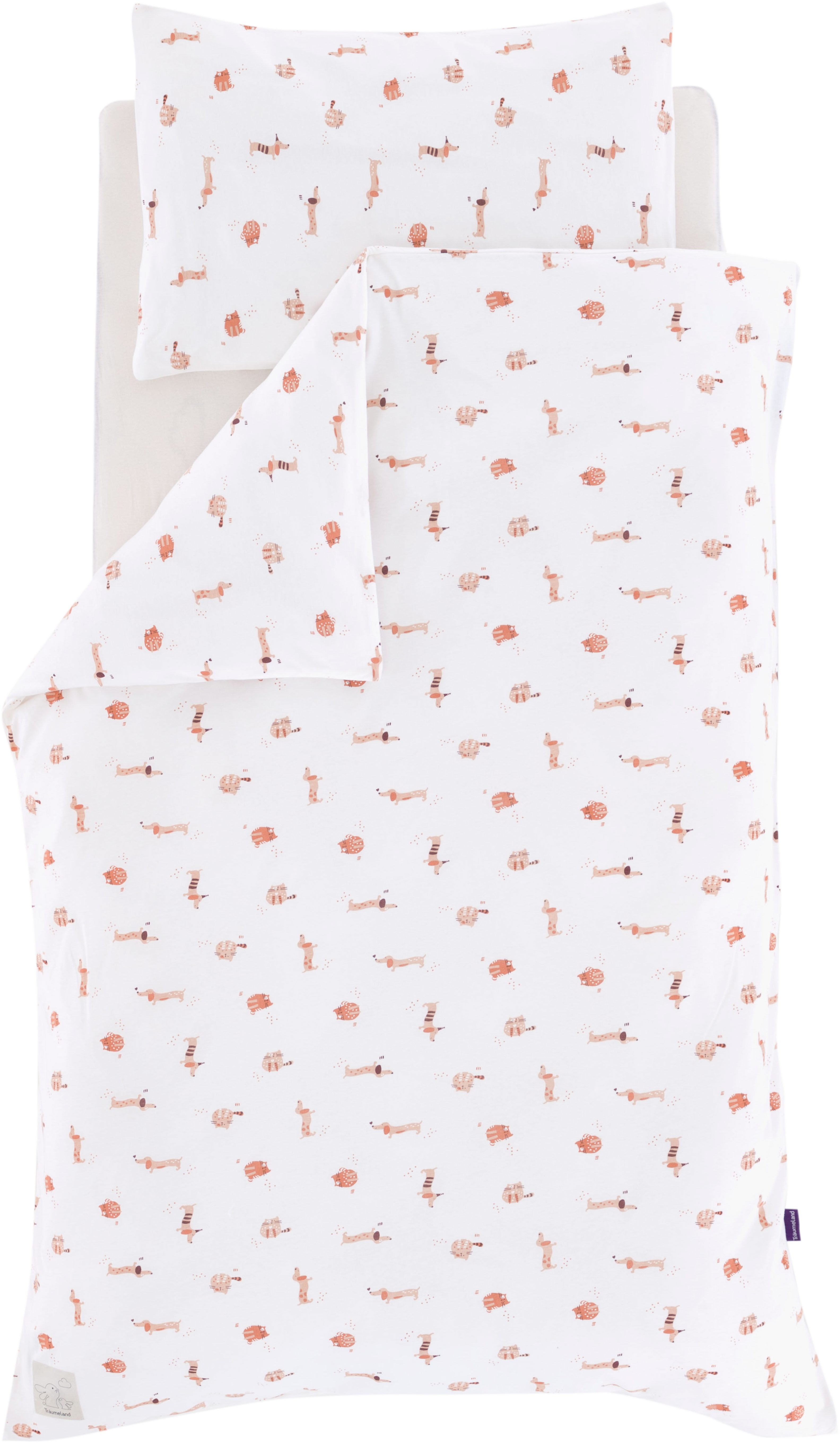 Träumeland Babybettwäsche Jersey Cats & Dogs, Jersey, 2 teilig, mit niedlichem Allover-Print