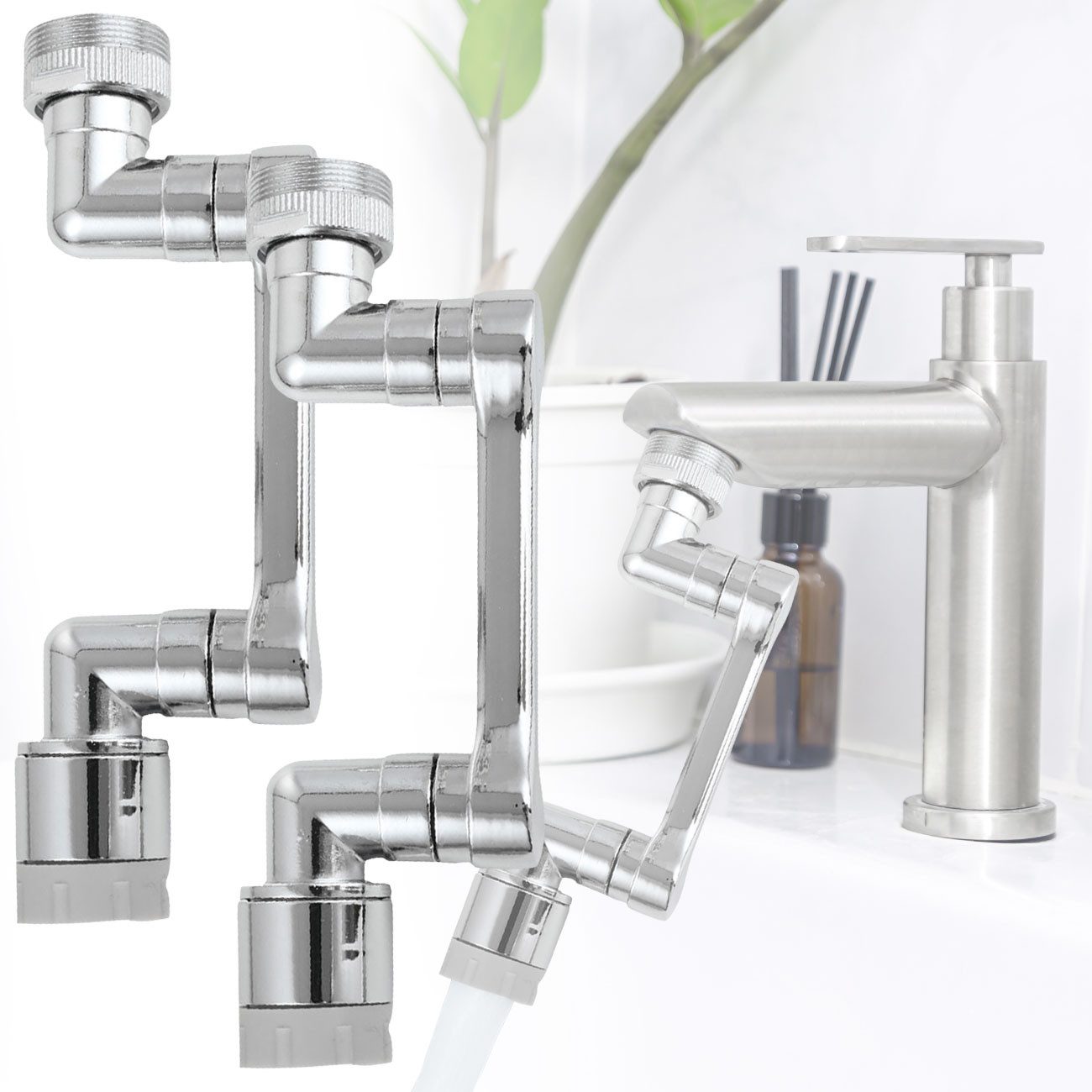 shop'n smile ideoon Waschtischarmatur 1080° Drehbarer Metall Wasserhahnaufsatz Flexibler Armatur-Sprudler Zwei Sprühmodi (umschaltbar), Wassersparend, für M20/M22/M24 Gewinde
