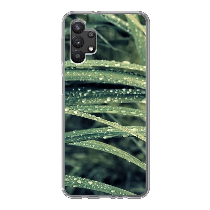 MuchoWow Handyhülle Grünes botanisches Gras nach Regenfällen Handyhülle Samsung Galaxy A32 5G Smartphone-Bumper Print Handy