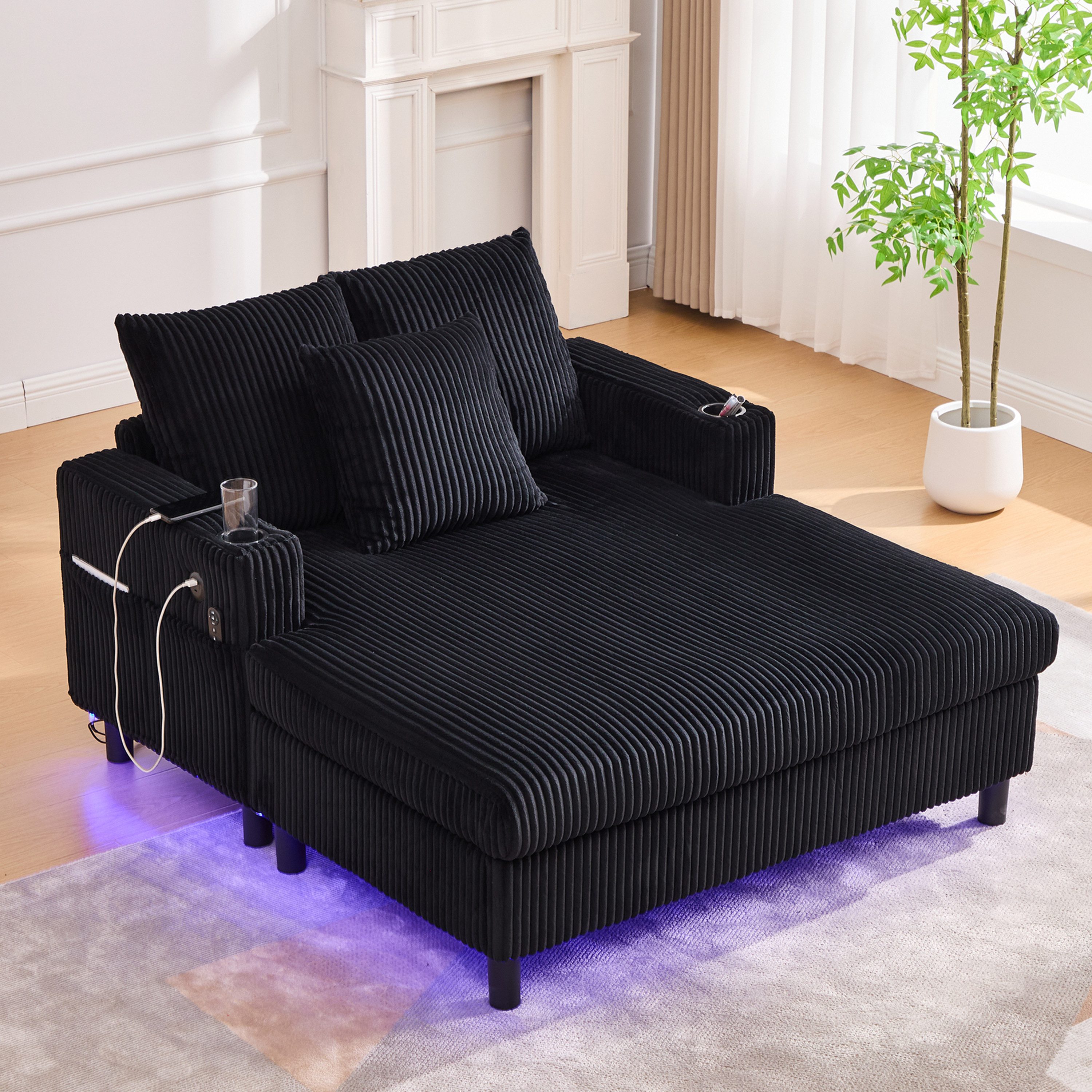 REDOM Loungesofa Chaiselongue-Relaxsessel,mit LED-Licht, Getränkehalter & USB-Anschluss, Polsterstuhl Schlafsofa, ergonomisch