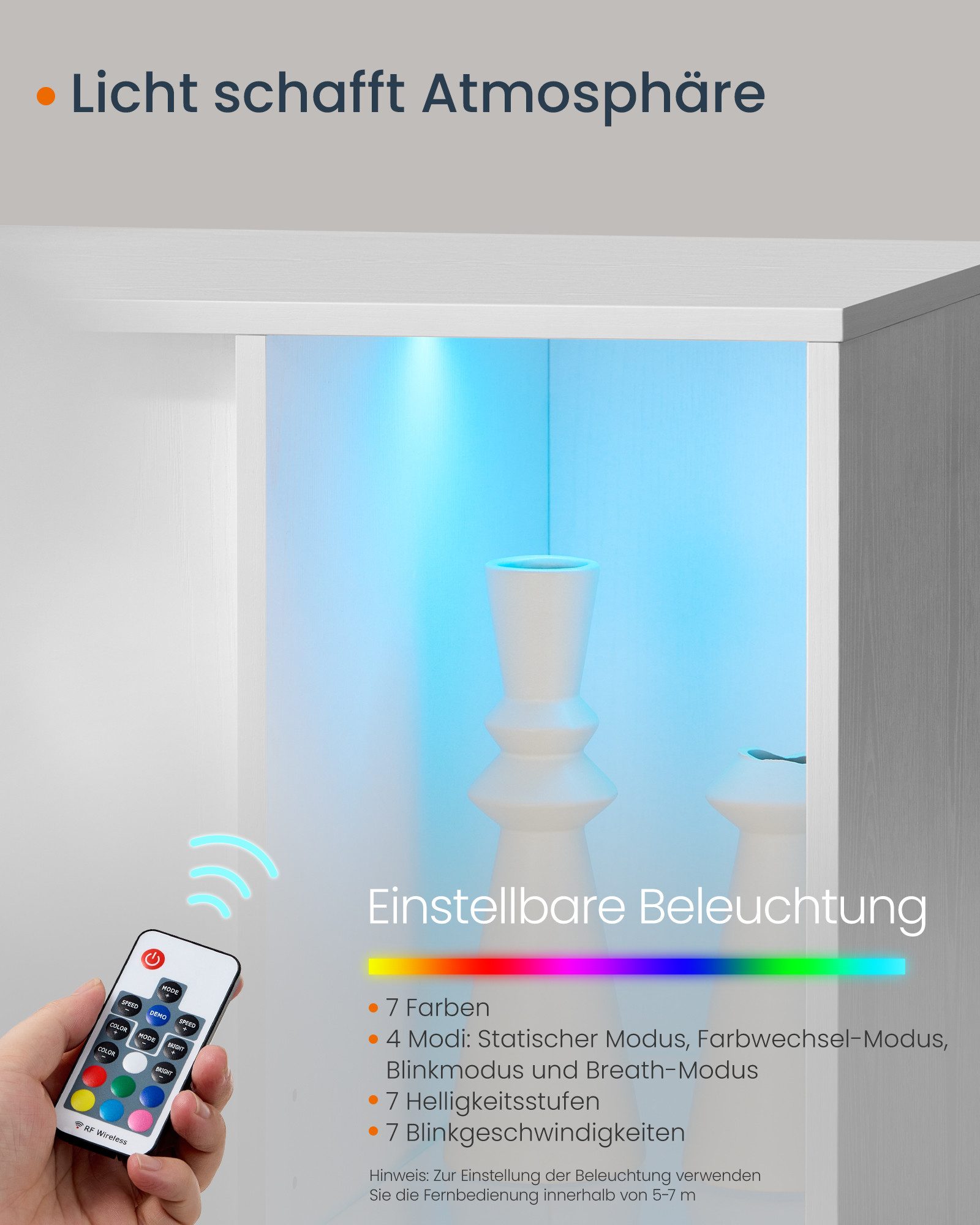 SONGMICS HOME Sideboard Aufbewahrungsschrank mit Beleuchtung, Werkzeuglose Montage (TV-Schrank, Glasablage, Toolless-Technologie, Aufbewahrungsschrank, 1 St., Superschnelle werkzeuglose Montage, Sideboard mit Beleuchtung), Toolless-Technologie, mit Beleuchtung