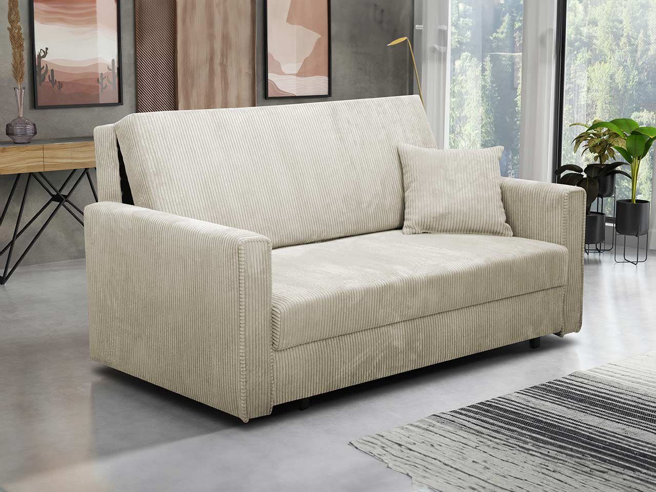 MIRJAN24 Schlafsofa Viva Bis Premium III, mit Bettkasten und Schlaffunktion, inkl. Kissen, Schwarz Metallfüße, Wellenfeder, 3 Sitzer Poso 100