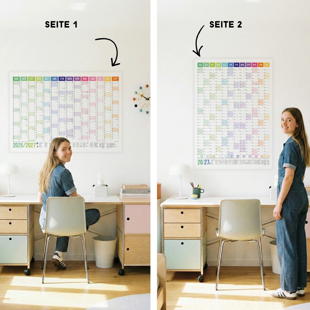 heaven+paper Jahresplaner A1 Schuljahresplaner 2025/2026 Rainbow Querformat, hochwertig, Hergestellt in Deutschland