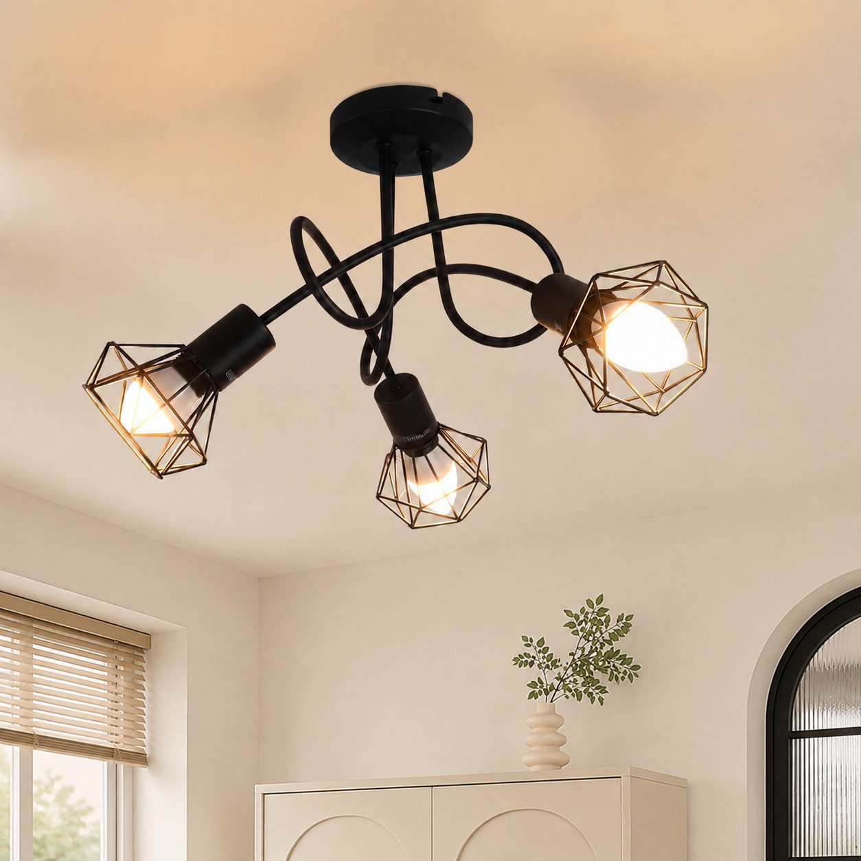 Nettlife Deckenstrahler 3-flammig schwarz vintage Deckenleuchte E14 Industrial Spotlampe, ohne Leuchtmittel