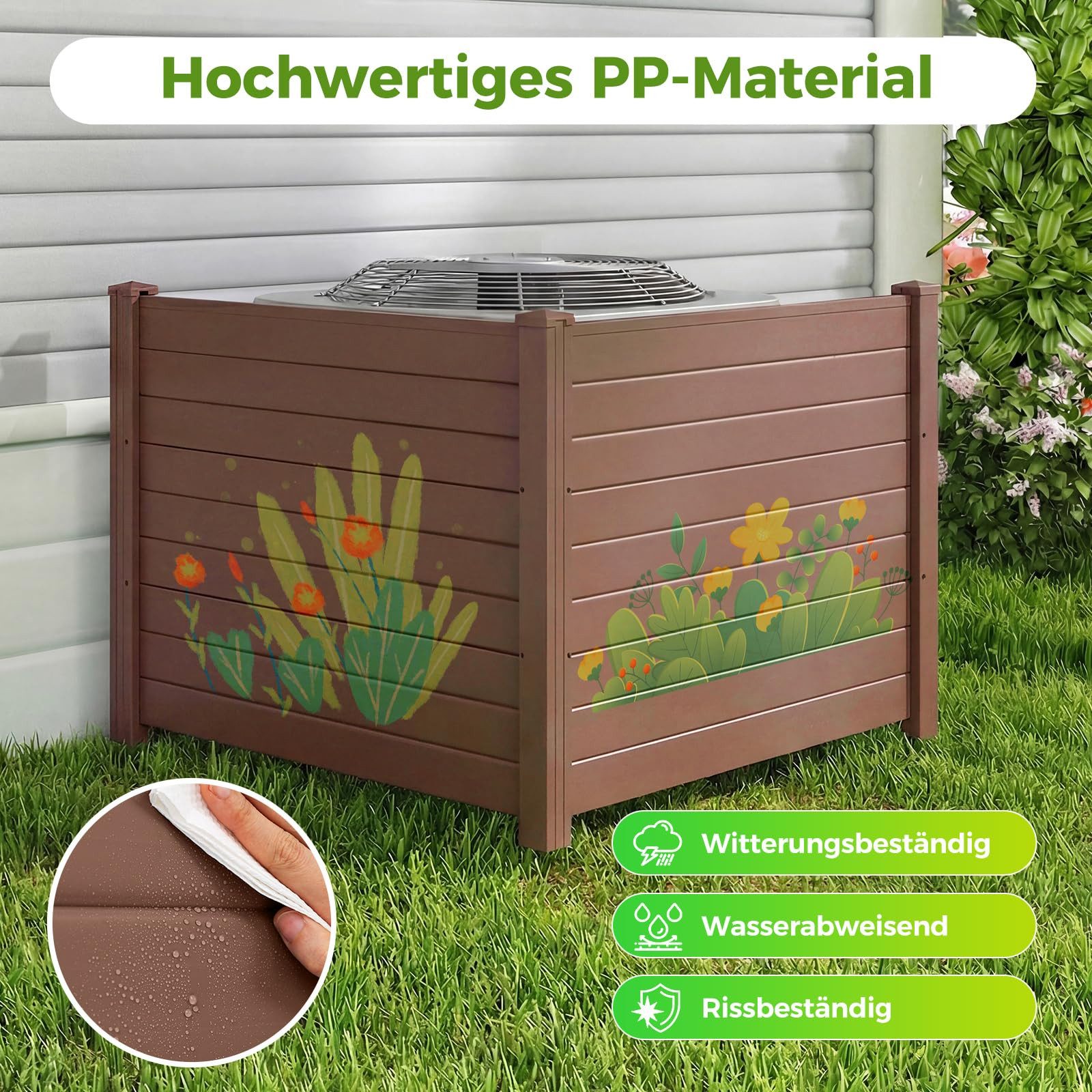COSTWAY Gartenzaun, Steckzaun Lamellenzaun mit 3 Pfählen, 122 x 95 cm