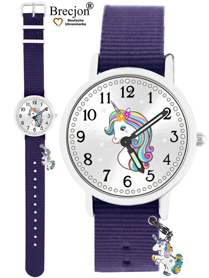 Brecjon Quarzuhr Kinder Armbanduhr Einhorn mit Charms Leuchtsterne Wechselarmband 5ATM, Mix und Match Design - kostenloser Versand