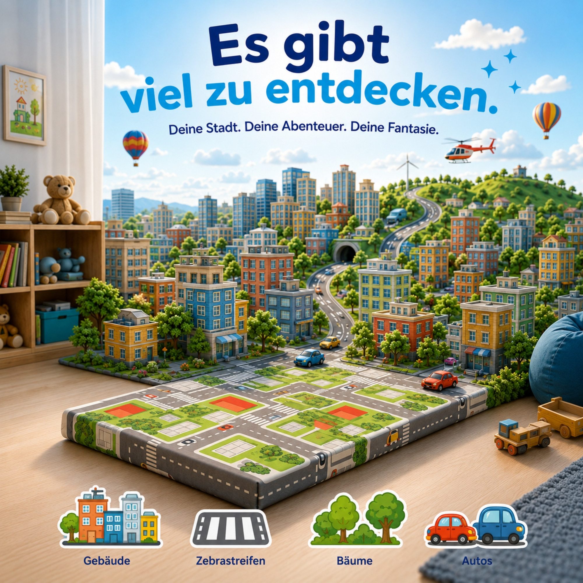 Babymatratze Reisebett Matratze, Stadtmotiv, faltbar, Nanocell Gelschaum, Arensberger, 120 cm hoch, (60 x 120 cm, 60x120cm), Tragetasche, waschbarer Bezug, Spielmatte, 60x120 & mehr