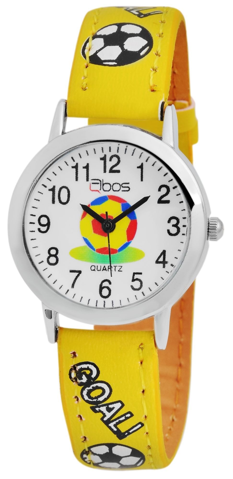 QBOS Quarzuhr Felix Lederimitationsband, Quarz, Junge, Geschenkidee, Fussball, Kinder Armbanduhr