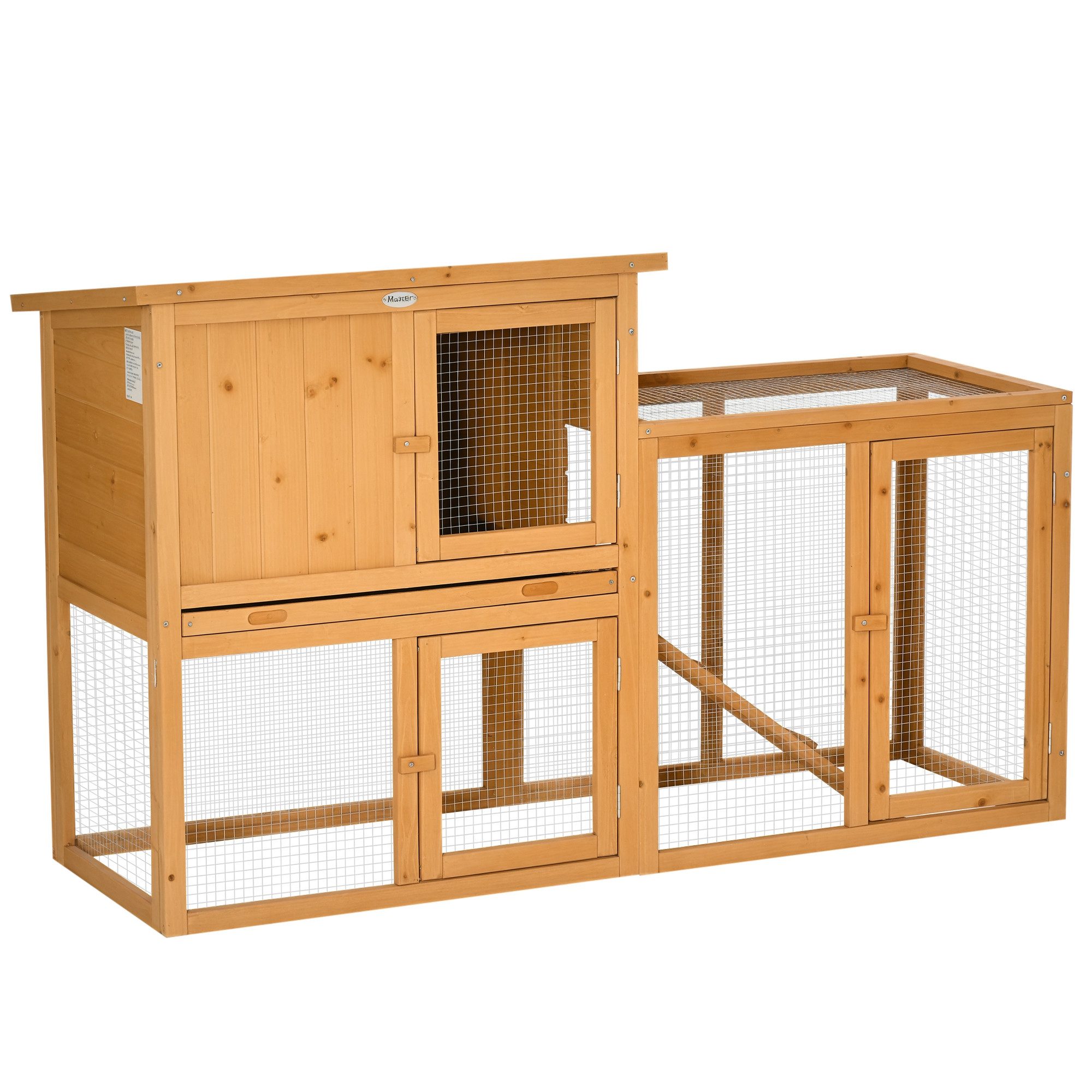 PawHut Kleintierstall Kaninchenstall Hasenstall aus Holz auf Zwei Etagen mit Rampe, für Garten, Orange
