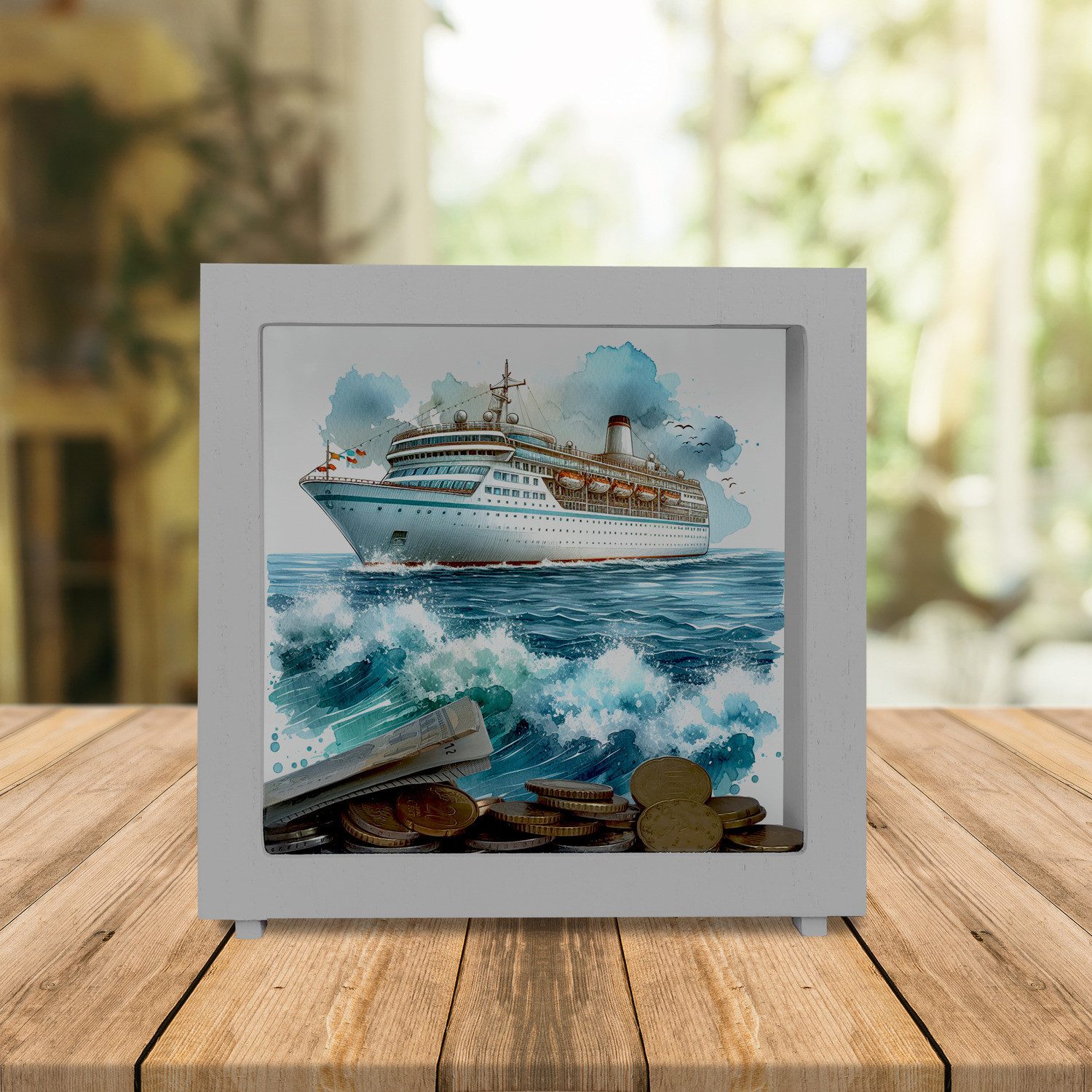 speecheese Spardose Kreuzfahrtschiff Rahmen Spardose aus Holz – Bild 2 von 2