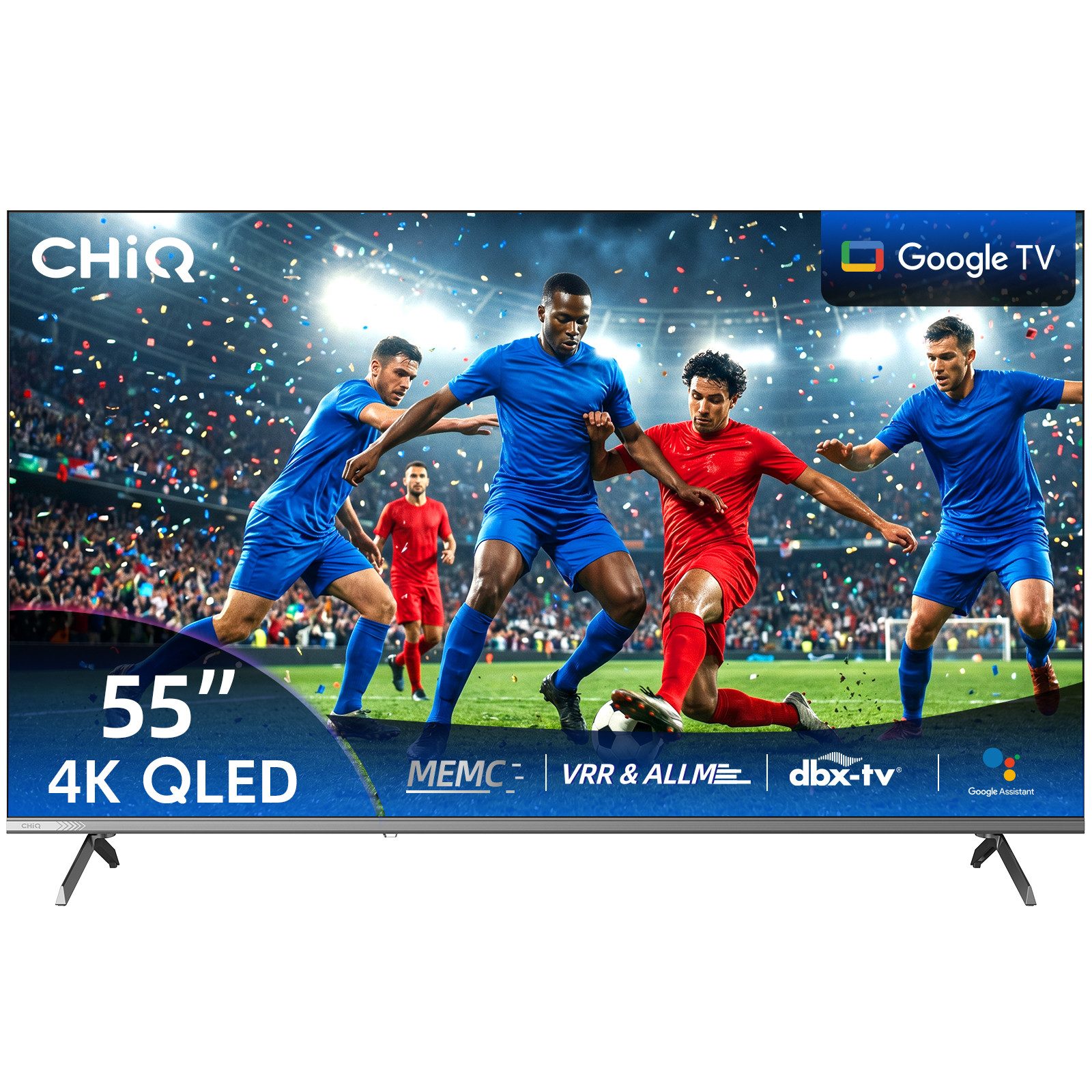 CHiQ U55QST QLED-Fernseher (139 cm/55 Zoll, 4K Ultra HD, 4k UHD TV, Smart-TV, QLED TV, QLED Fernseher, Google TV, Inkl. Streaming Content, Kompatibel mit Apple AirPlay, Google TV)