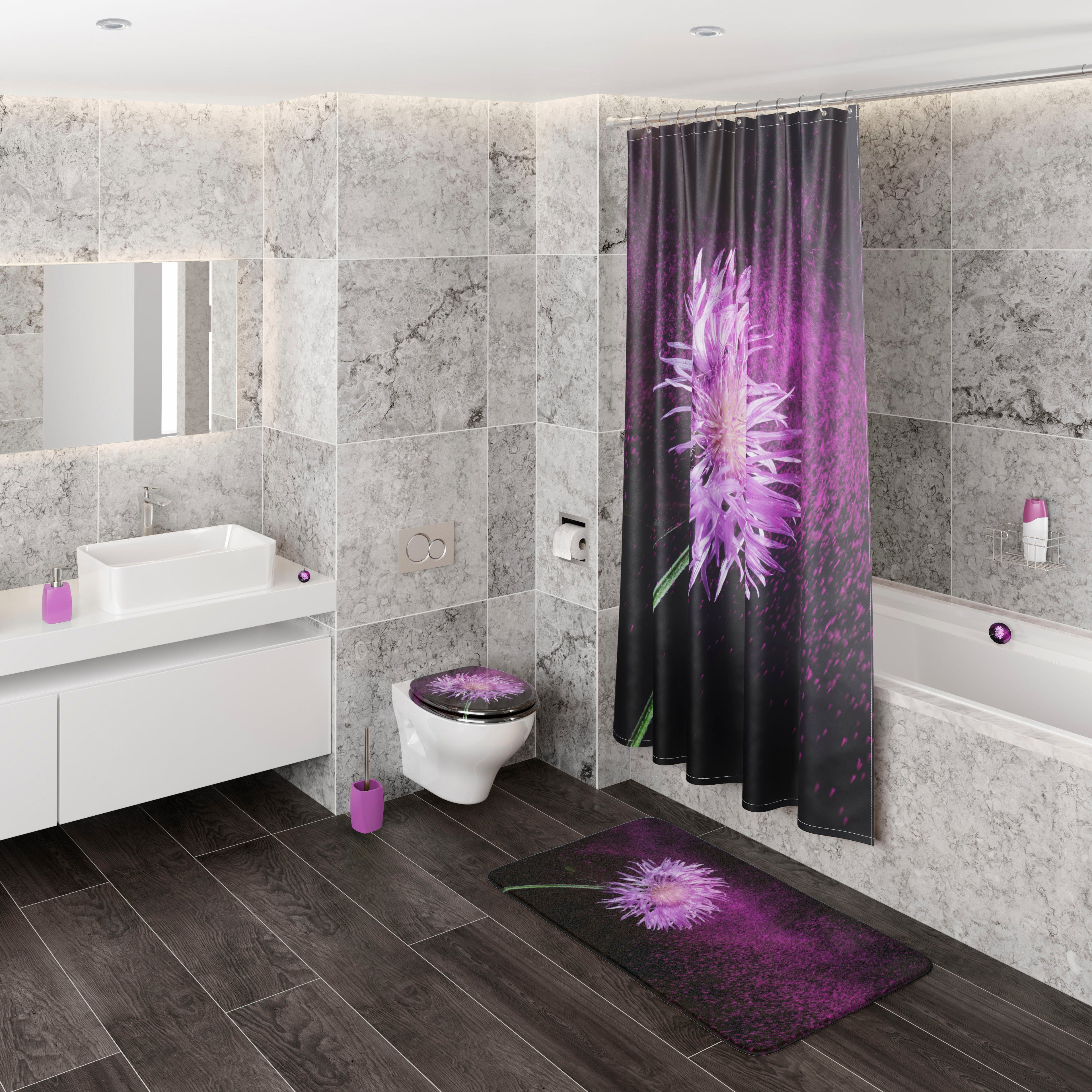 Sanilo Badematte Purple Dust, Höhe 15 mm, schnell trocknend, Polyester, rechteckig, Memory Schaum