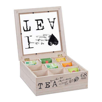 relaxdays Teebox Teebox mit 9 Fächern, Faserplatte