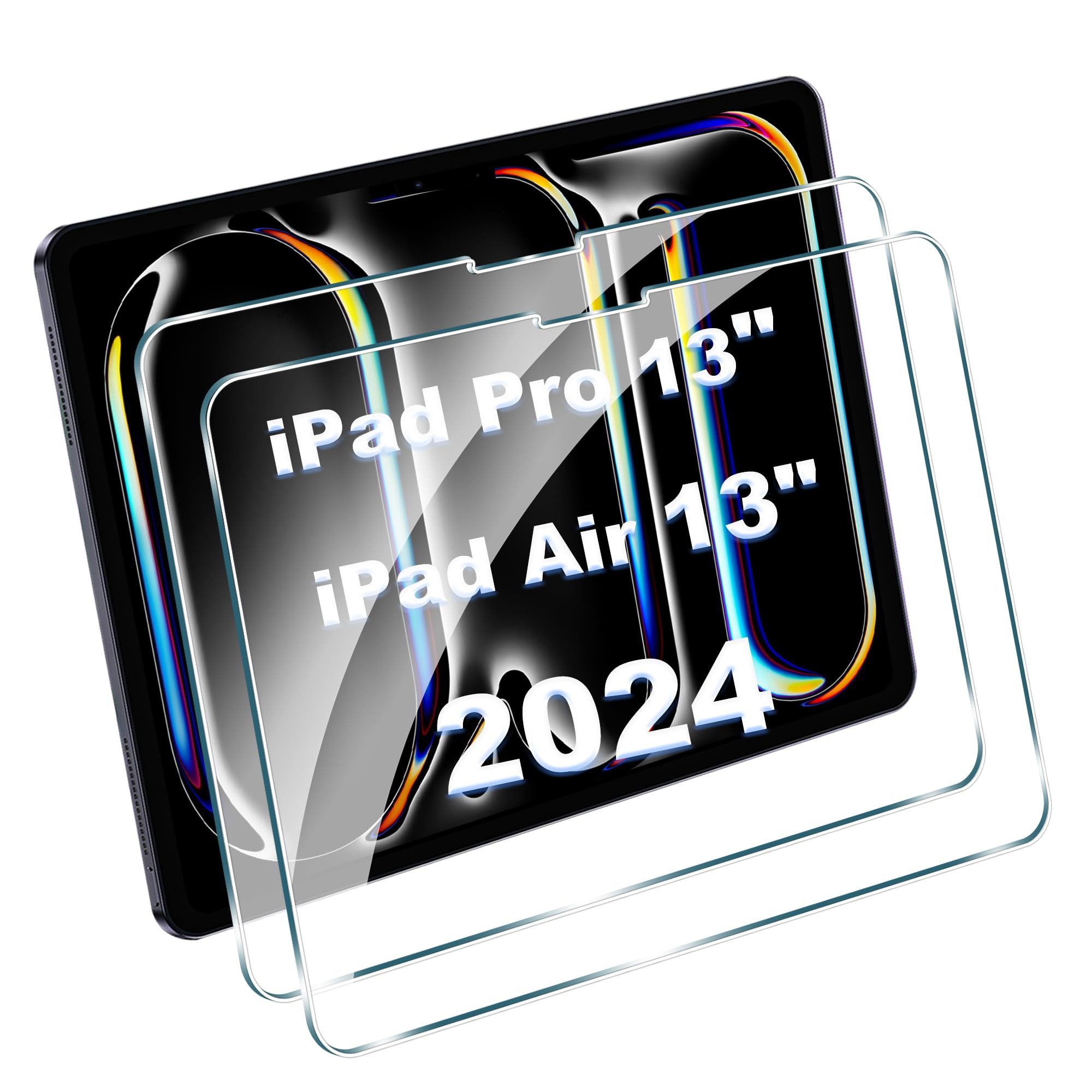 HOUROC Schutzfolie Panzerglas für iPad Pro 13/iPad Air 13 Zoll 2024 Schutzfolie, (Displayschutz Kompatibel mit iPad Air 13/iPad Pro 13 Zoll,Modelle 2024), 9H Härte 2.5D[Hohe Auflösung][Anti-Bläschen][Anti-Kratzen]