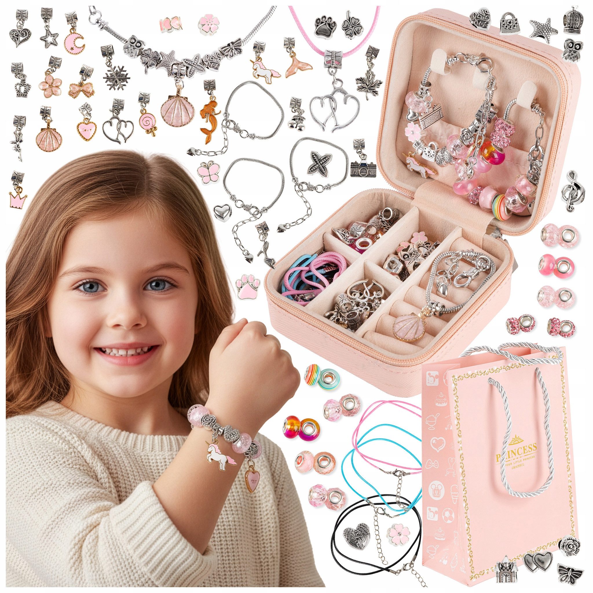 Kinderplay Dolls & Strollers Bettelarmband Set DIY Schmuckset Kinder – bunte Perlen – kreatives Bastelset Geschenk (Set)