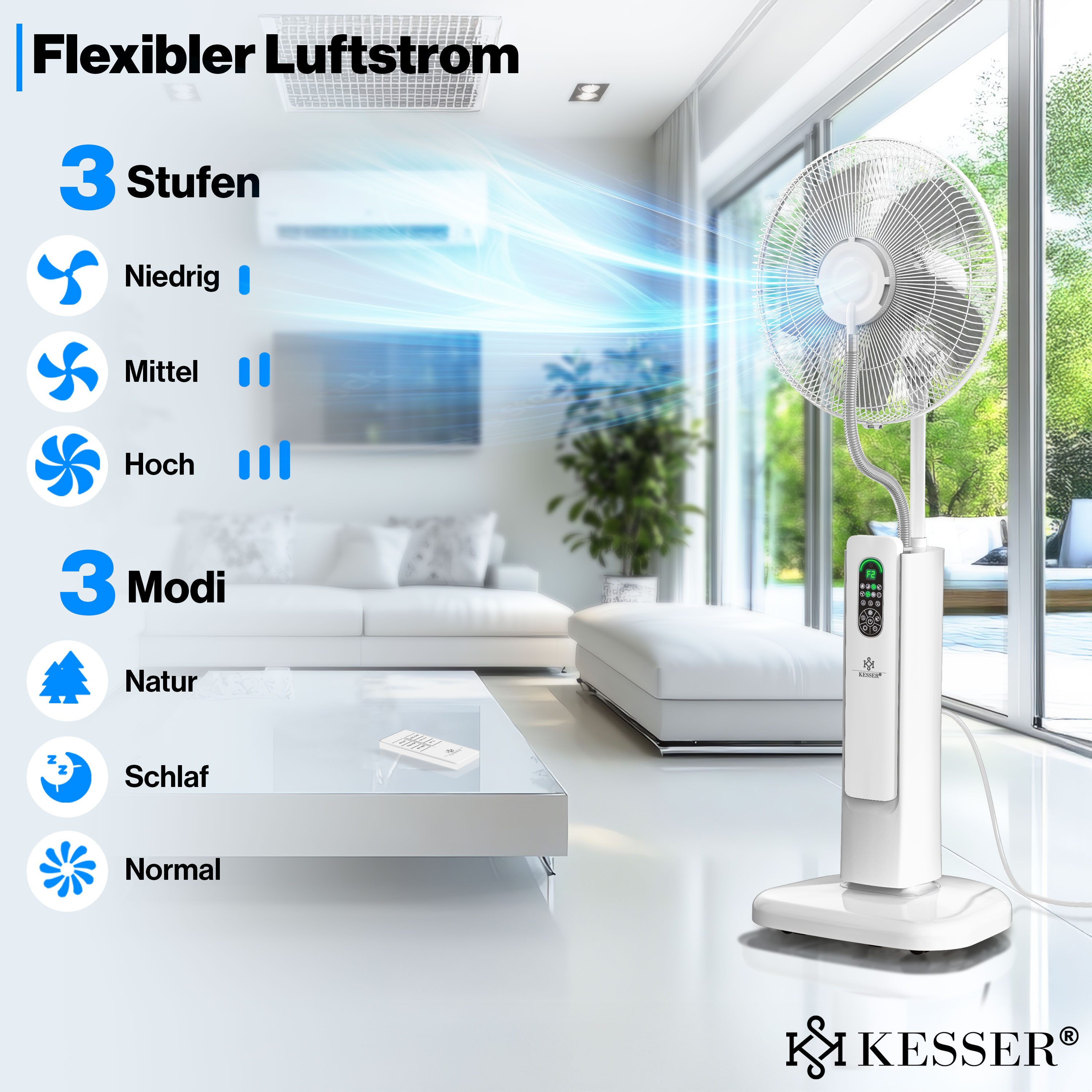 KESSER Standventilator, Stand-Ventilator Frosty mit Wasser Ultraschall-Sprühnebel