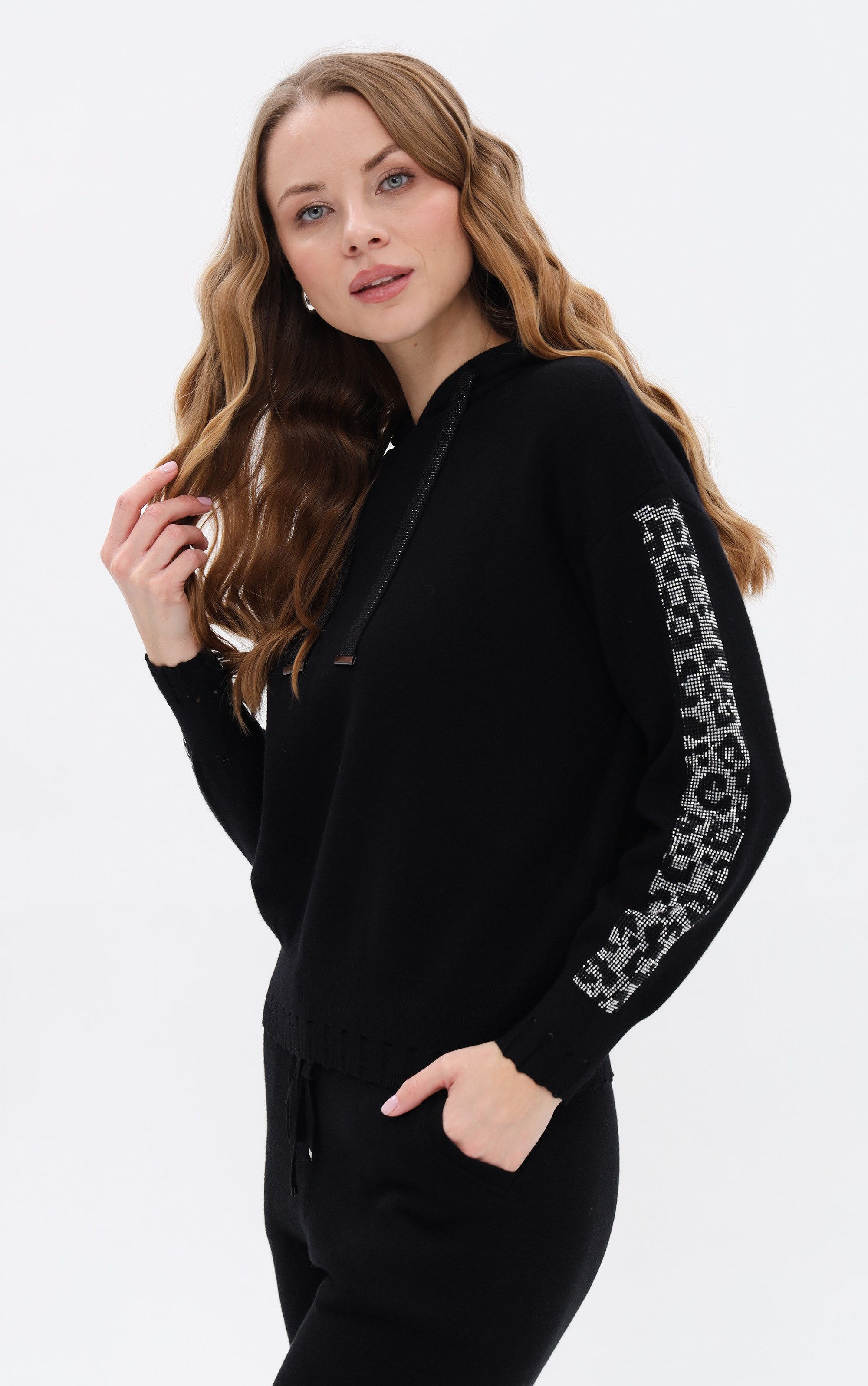Passioni Kapuzenpullover mit Leo-Strass günstig online kaufen
