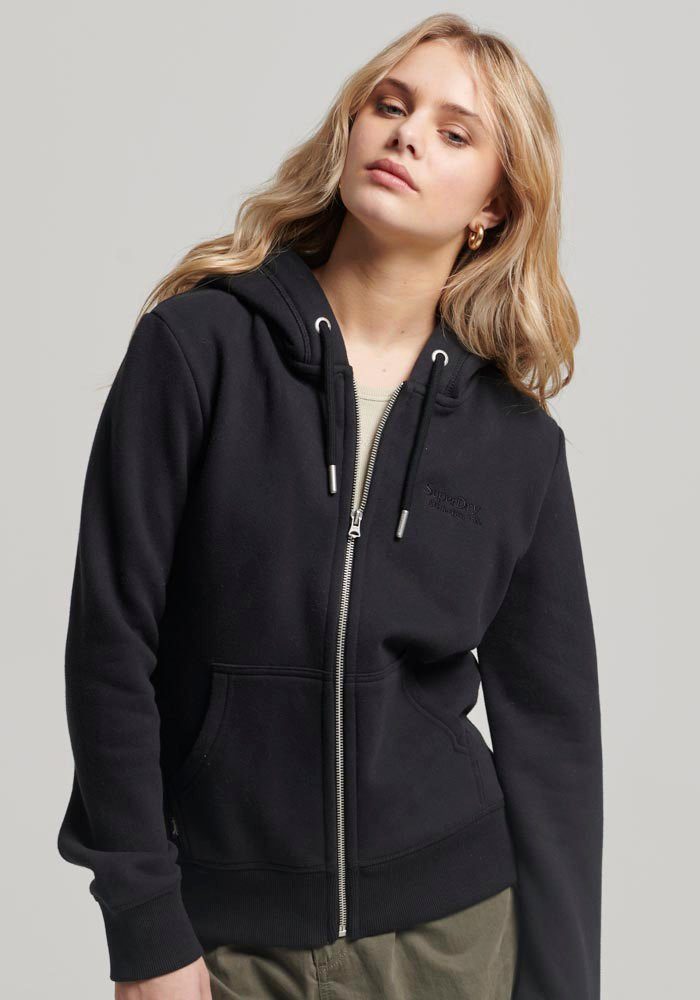 Super heißer neuer Artikel Superdry Kapuzensweatjacke ESSENTIAL LOGO ZIP Black HOODIE