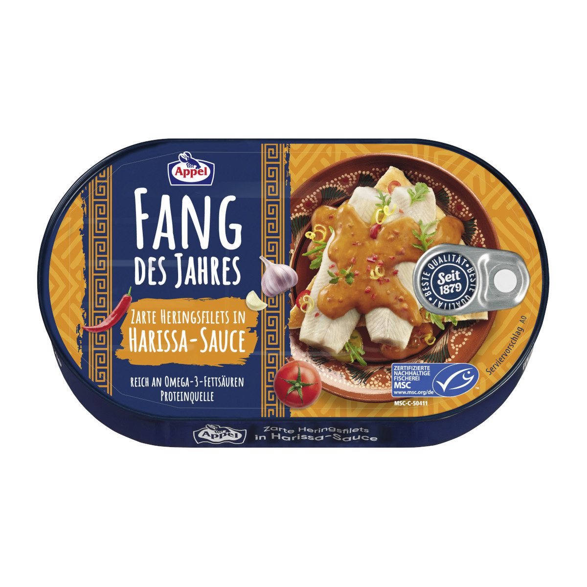 Appel Fertiggericht, Appel Fang des Jahres MSC Heringsfilets in Harissa-Sauce Packung 190g