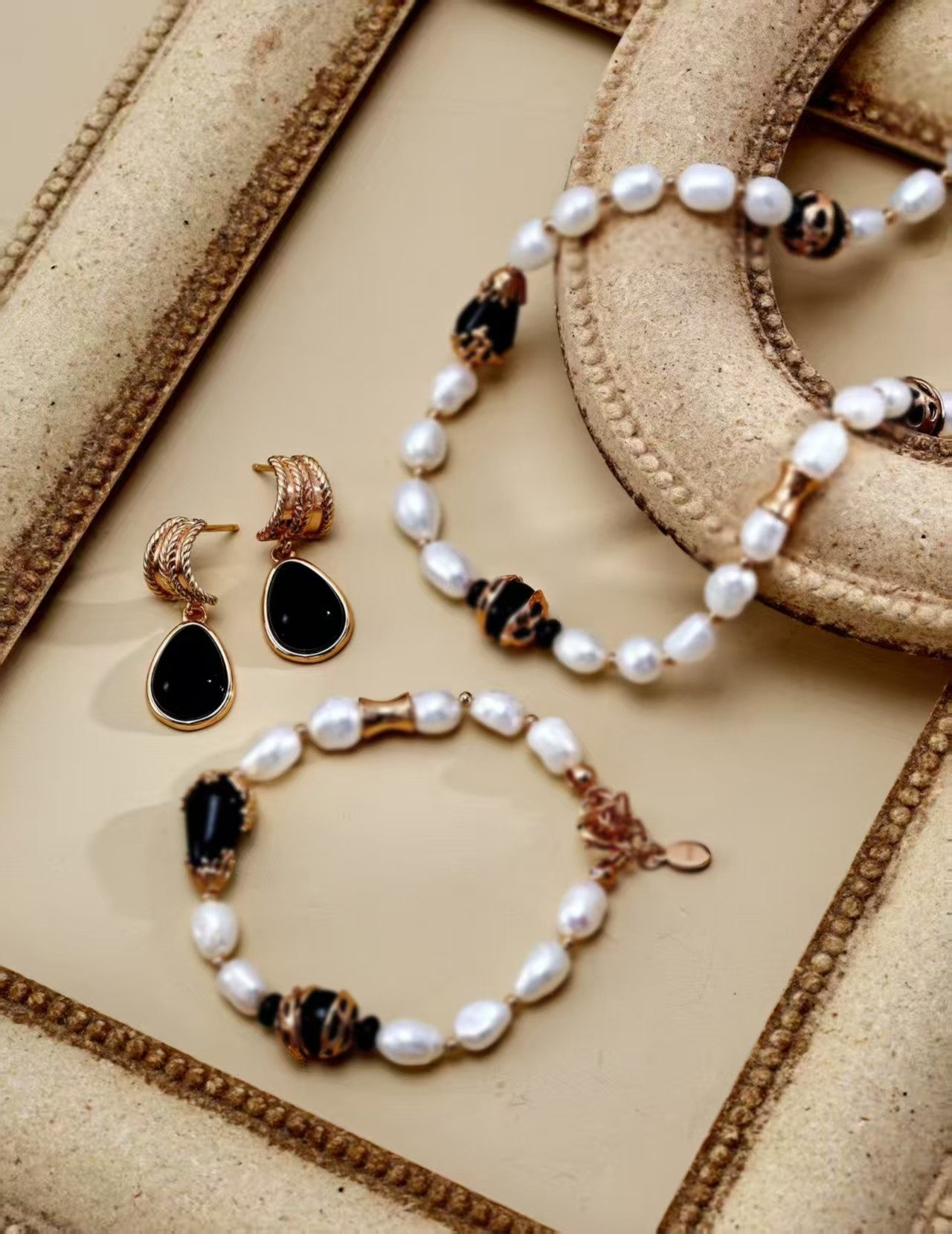 Jumpeak Paar Ohrhänger Damen 925 Ohrringe , Damen Silber Ohrringe , Schwarzer Onyx Ohrringe, Edelstein-Ohrringe, 18K vergoldet, Geschenk für die liebste Tante