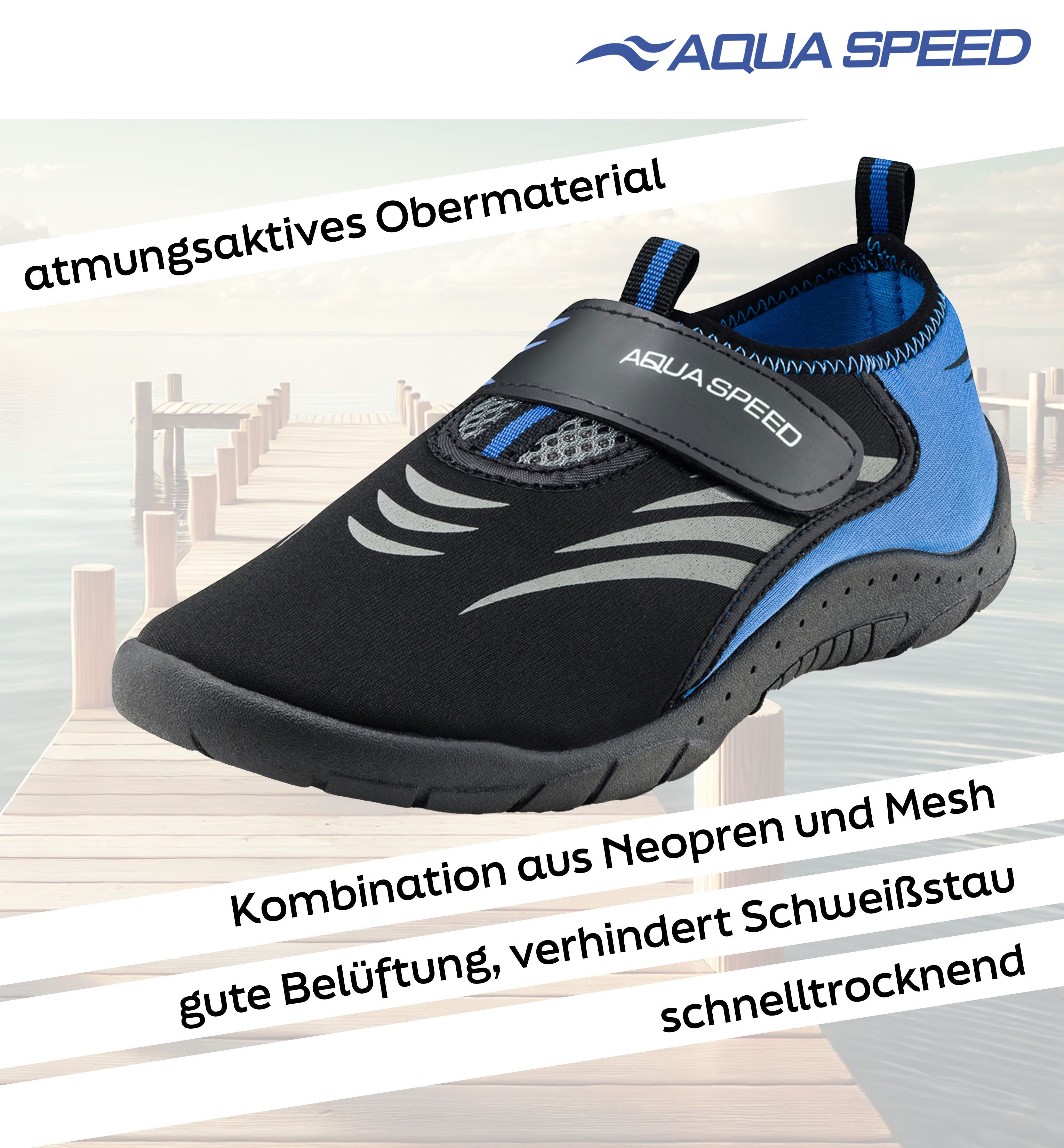 Aqua Speed Herren Aquaschuhe Gr. 45 – langlebig, flexibel & sicher Wasserschuh (Schnelltrocknende Alltagsschuhe – für Männer mit Plan) Einfach an- & auszuziehen – Perfekt für Kinder & Senioren