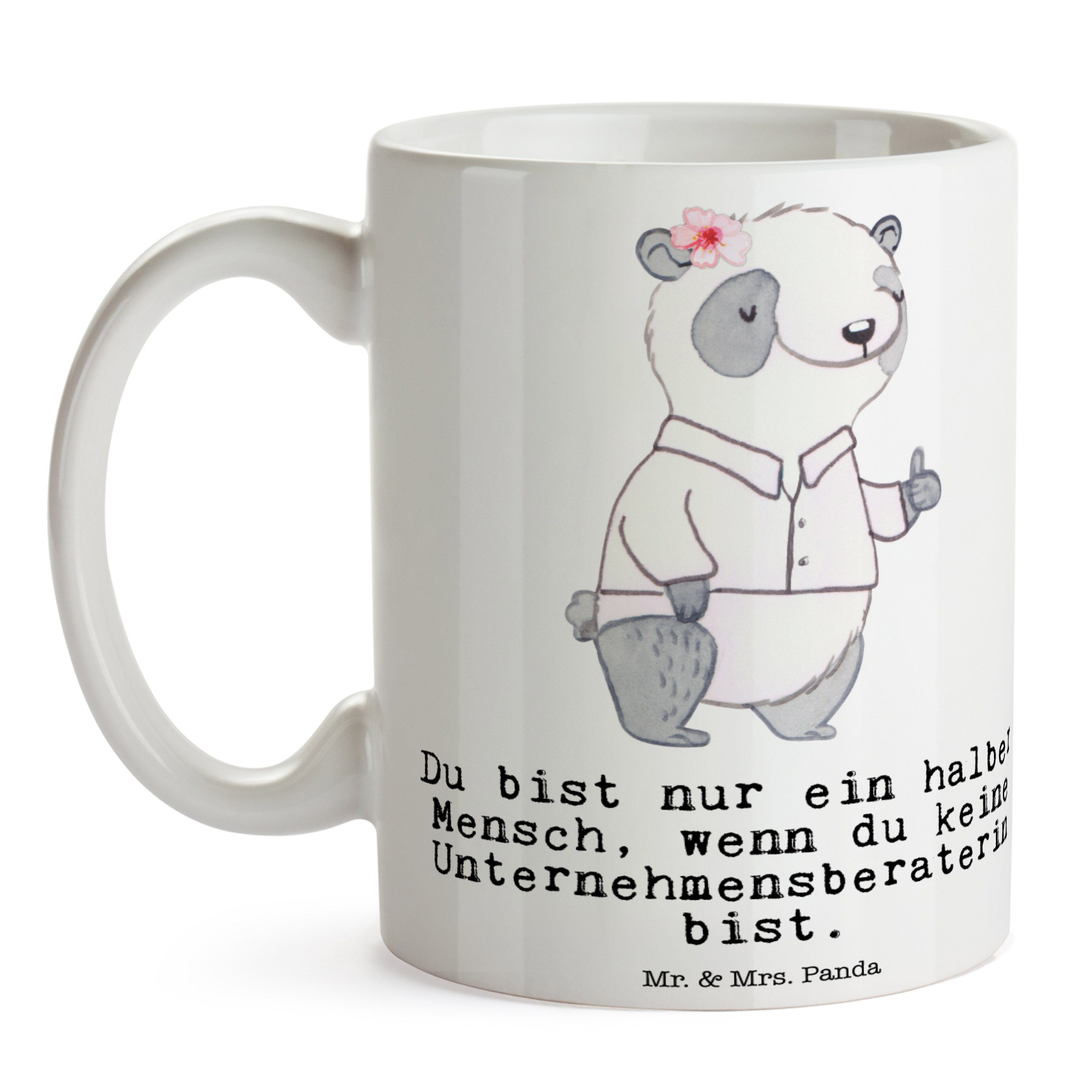 Geschenk Tee, Tasse Panda Unternehmensberaterin Keramik - mit Mr. Tasse, Mrs. - & Geschenk, Weiß Herz
