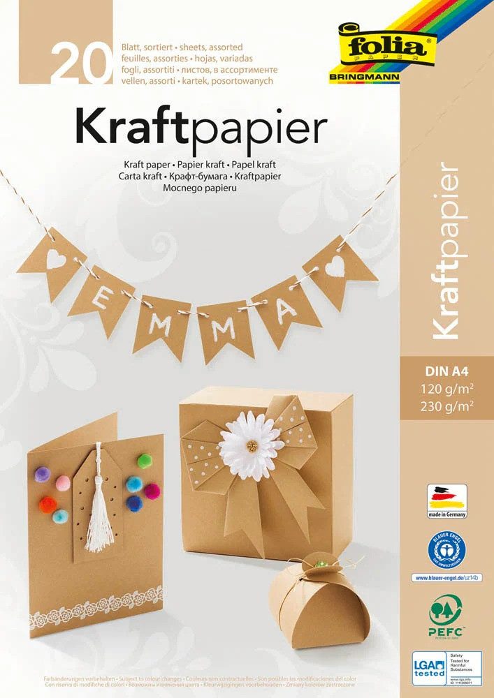 Folia Bastelkartonpapier folia Tonpapier Kraftkarton braun 120/230 g/qm 20 Blatt
