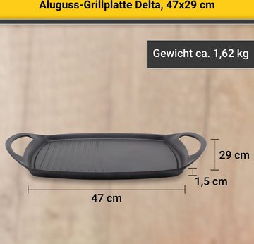 Krüger Grillplatte Delta (1-St), aus Aluminiumguss, für Induktions-Kochfelder geeignet, 47 x 29 cm