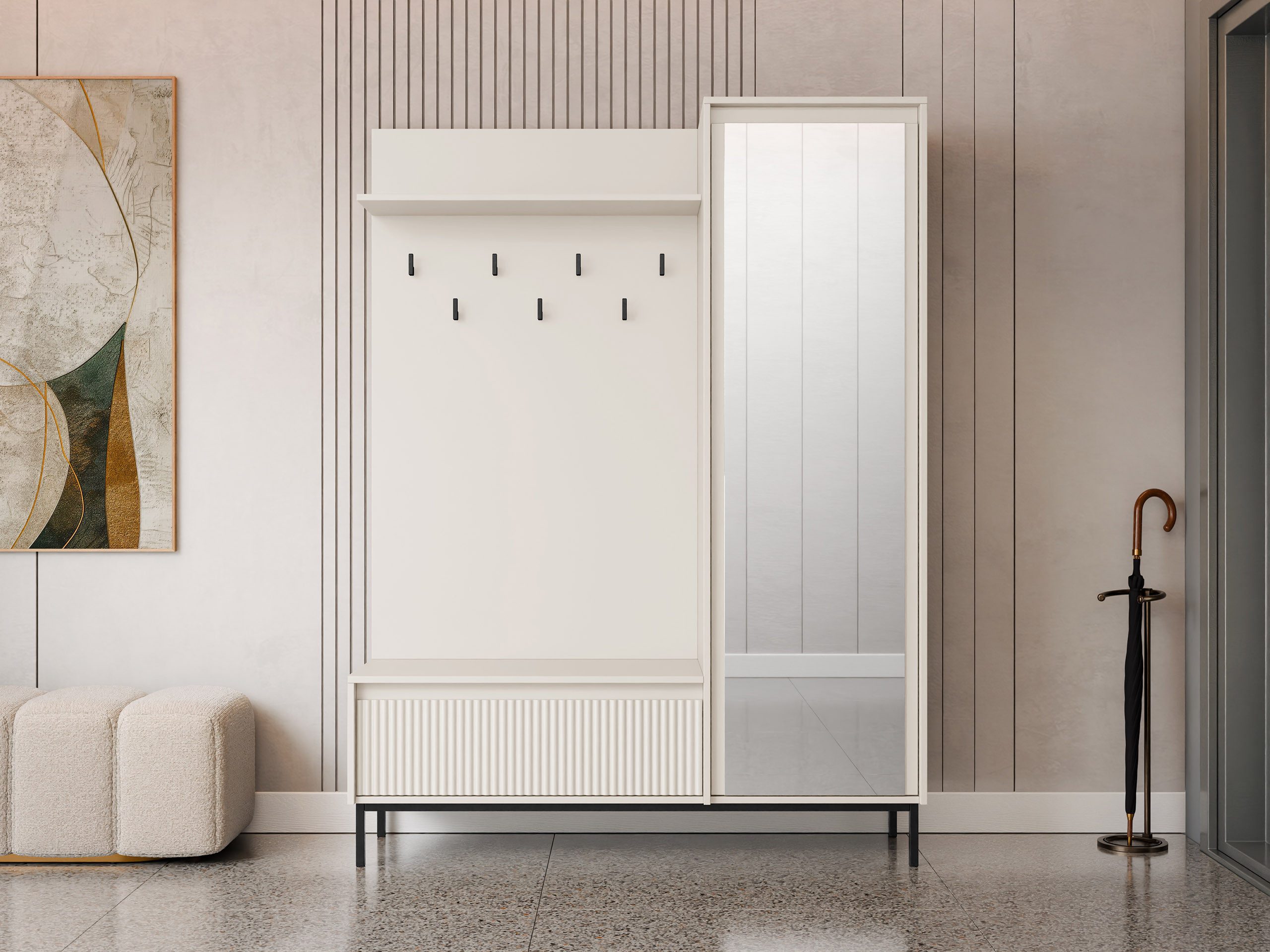 MIRJAN24 Garderoben-Set Ozmi 1D1K, (mit Drehtür und Klappe), 7 Kleiderhaken aus Metall, 135x40x180 cm