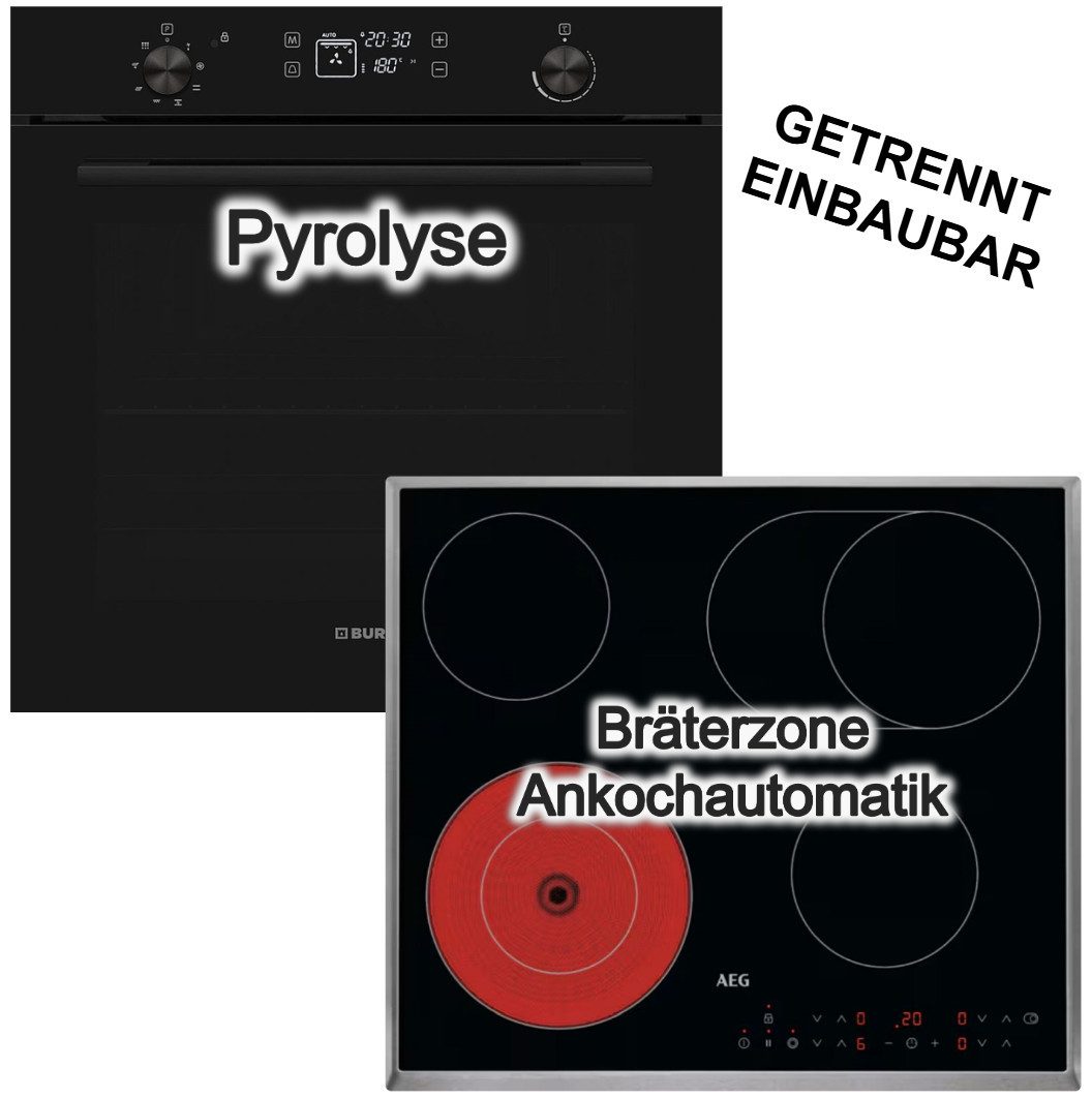 VESTEL Backofen-Set 78L Pyrolyse visioTouch + AEG Elektrokochfeld Bräterzone TouchControl, Pyrolyse-Selbstreinigung