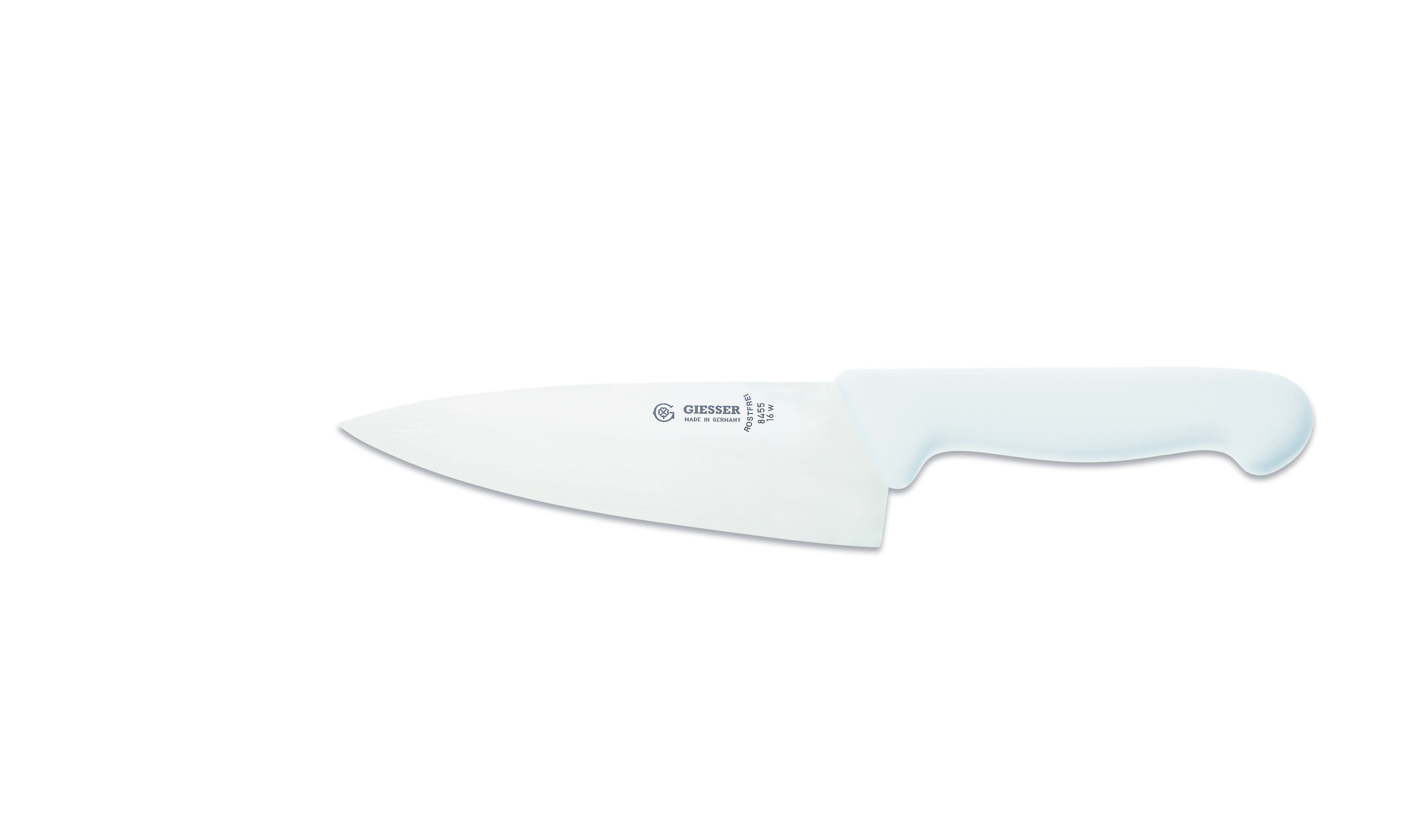 Giesser Messer Kochmesser Küchenmesser breit 8455, Rostfrei, breite Form, scharf, Handabzug, Ideal für jede Küche weiß