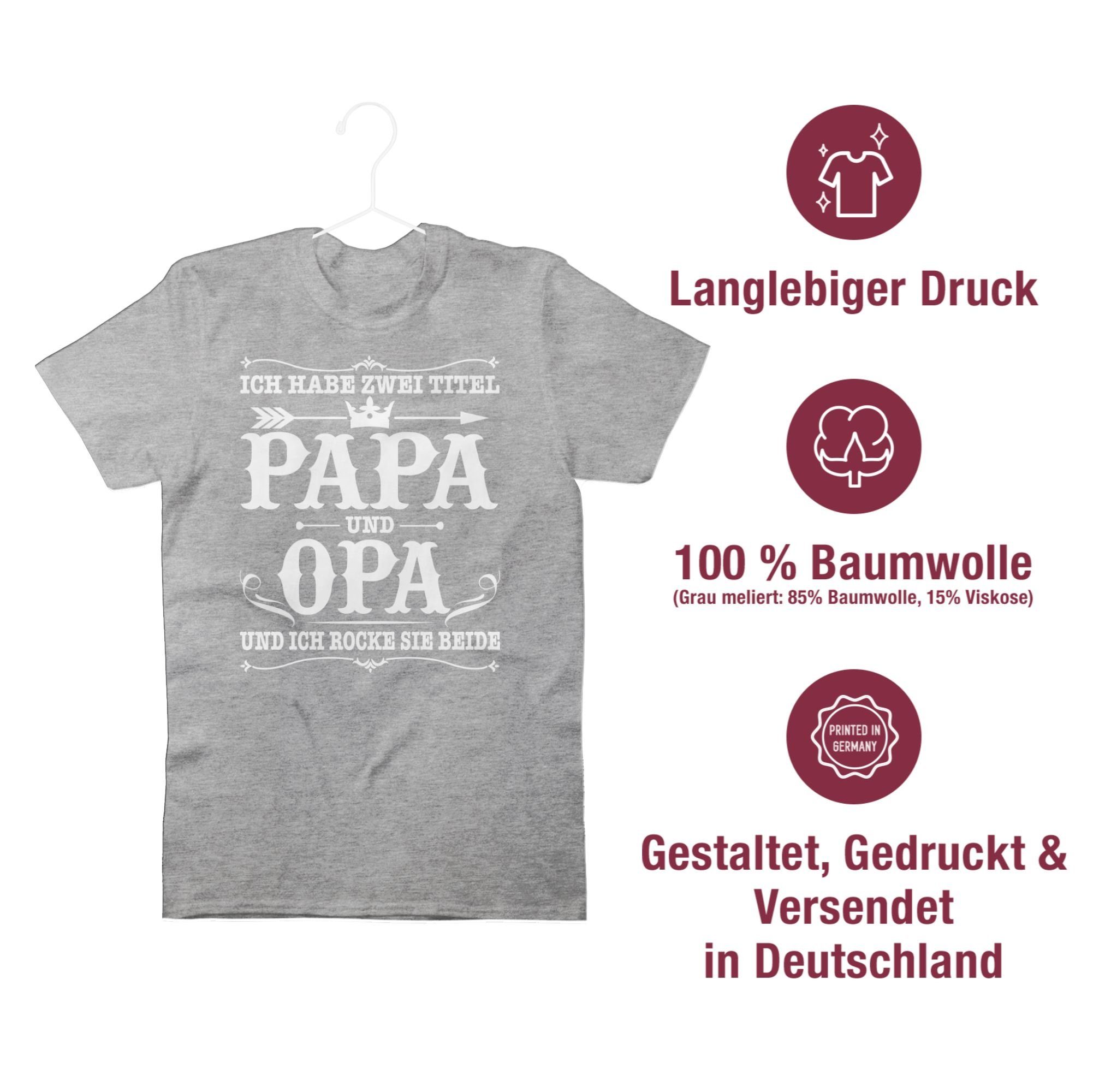 T-Shirt Ich Titel 03 Papa Grau meliert Opa Opa zwei Shirtracer habe und Geschenke