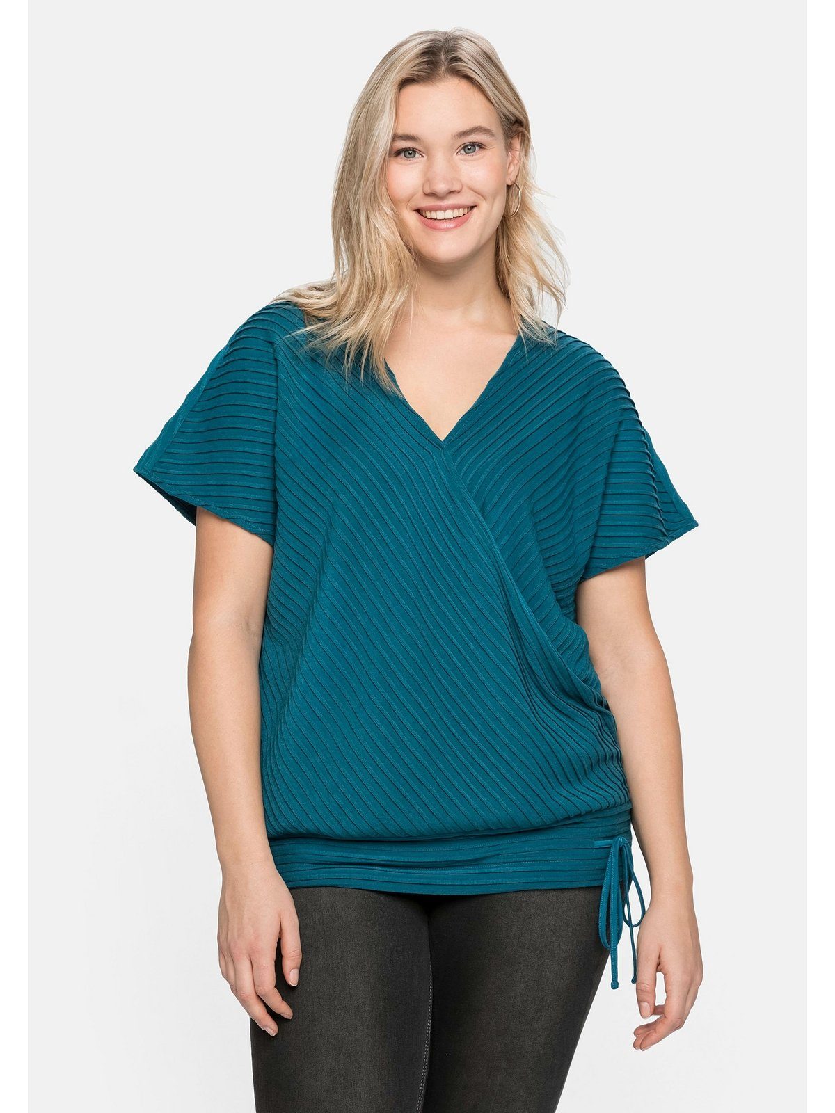 Sheego T-Shirt Große mit Größen aufwendigen Wickeloptik, Biesen in