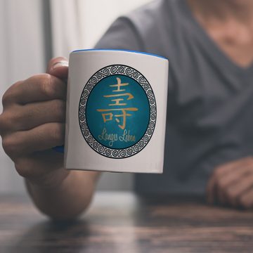 speecheese Tasse Chinesisches Zeichen für langes Leben Kaffeebecher Hellblau in blau