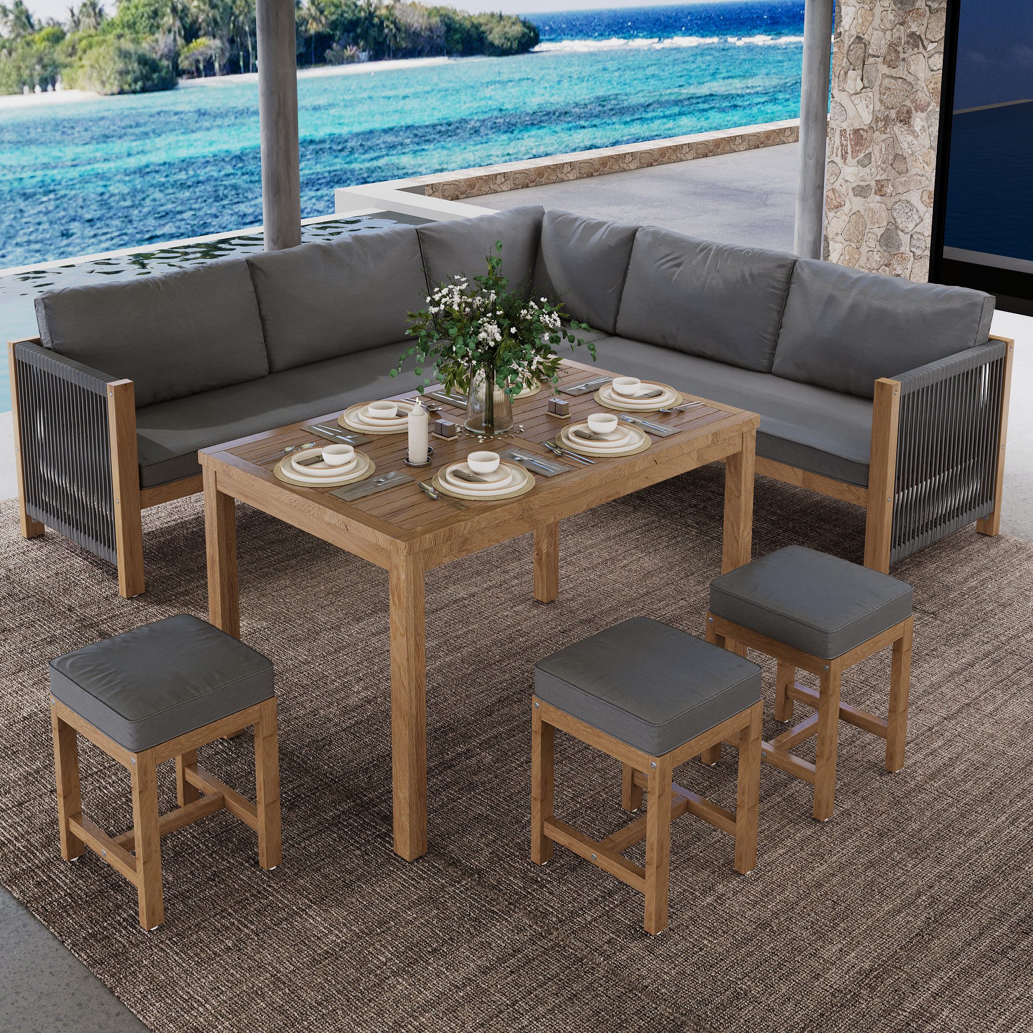 Flieks Gartenlounge-Set, 8-Sitzer Esstisch-Set Essgruppe Gartenmöbel günstig online kaufen