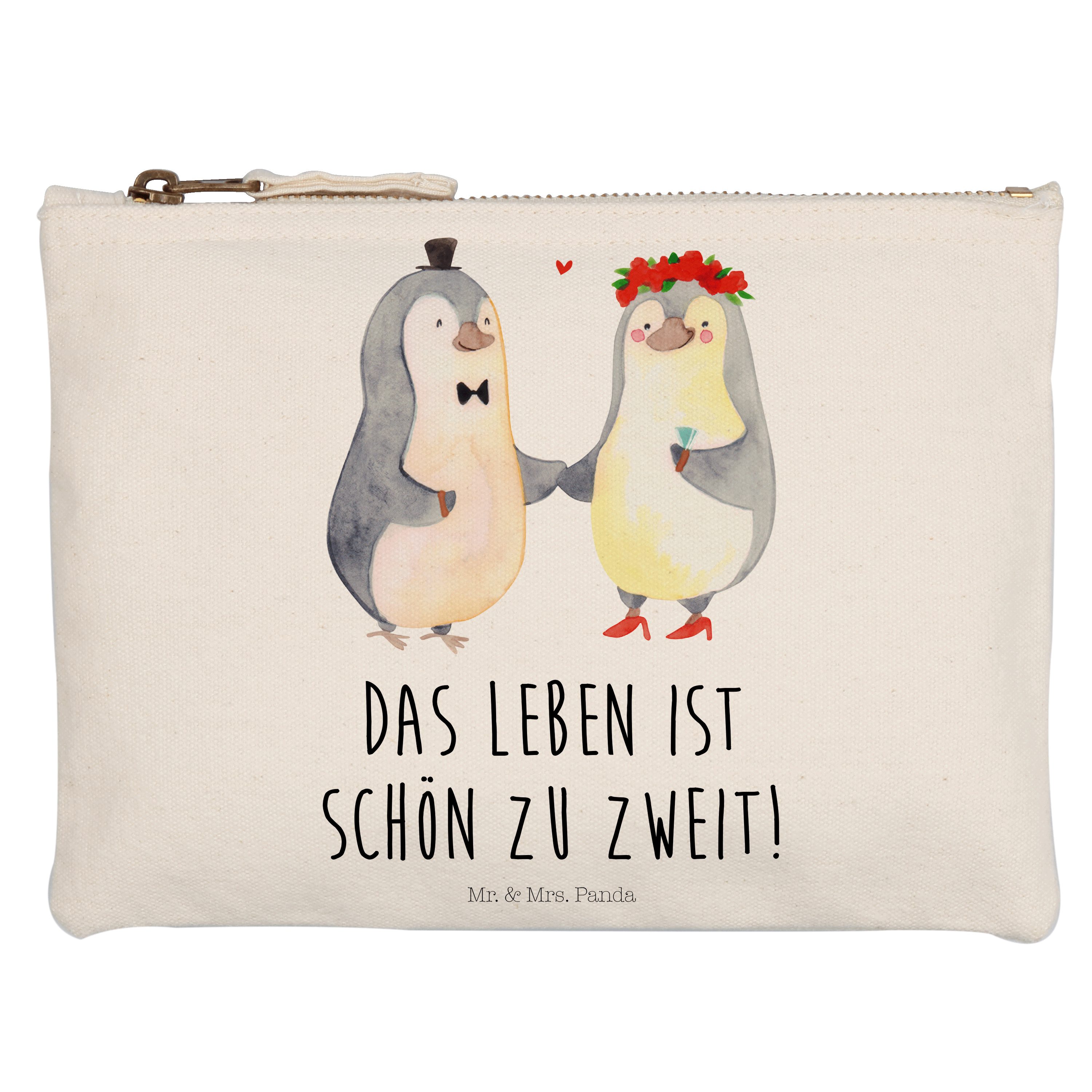 Mr. & Mrs. Panda Kosmetiktasche Pinguin Heirat - Weiß - Geschenk, Liebesgeschenk, Paar, Schminktasche (1-tlg)