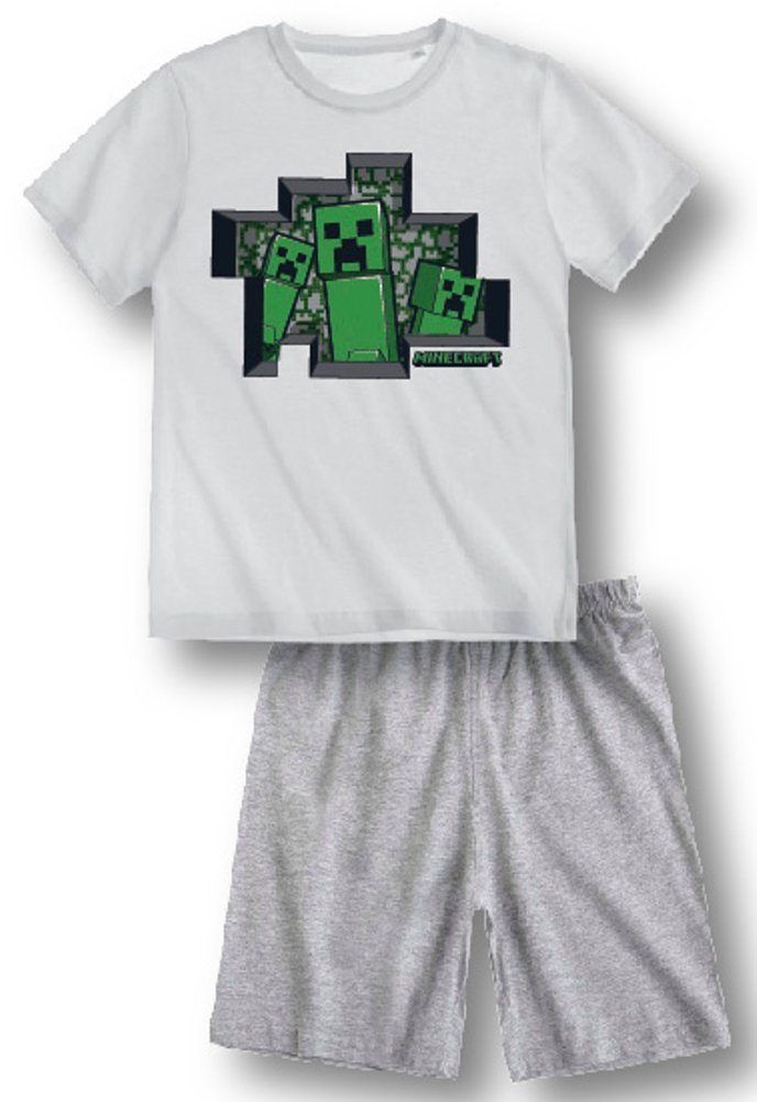 Minecraft Pyjama MINECRAFT SHORTY PYJAMA weis-grau Kinder Schlafanzug Jungen + Mädchen kurzer Pijama Gr.104 116 128 140 152 164 für 4 6 8 10 12 14 16 Jahre (1)
