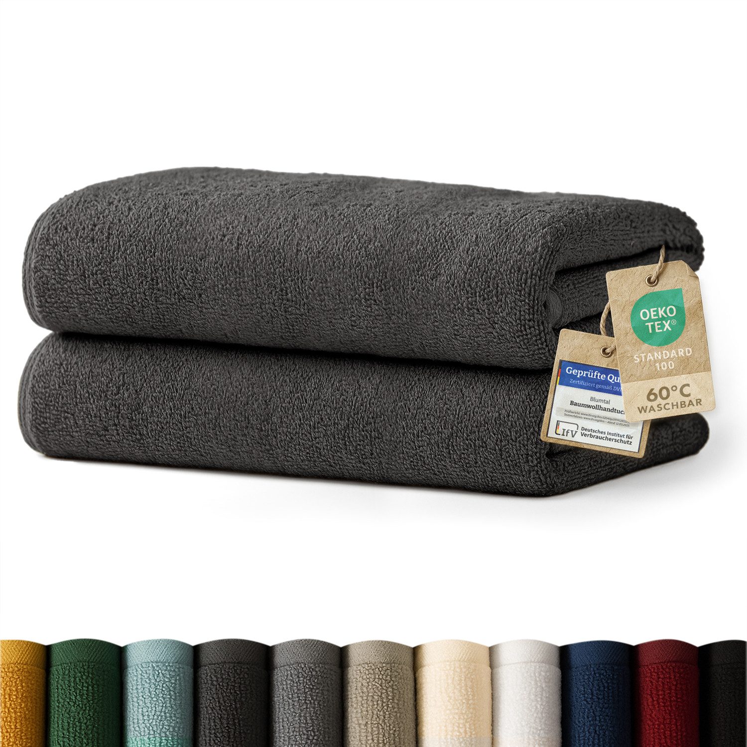 Blumtal Badetücher 2er-Set Premium Frottier Saunahandtuch, 80x200cm mit Aufhängeschlaufen, Frottee (2-St), Baumwolle Oeko-TEX Zertifiziert, saugstark