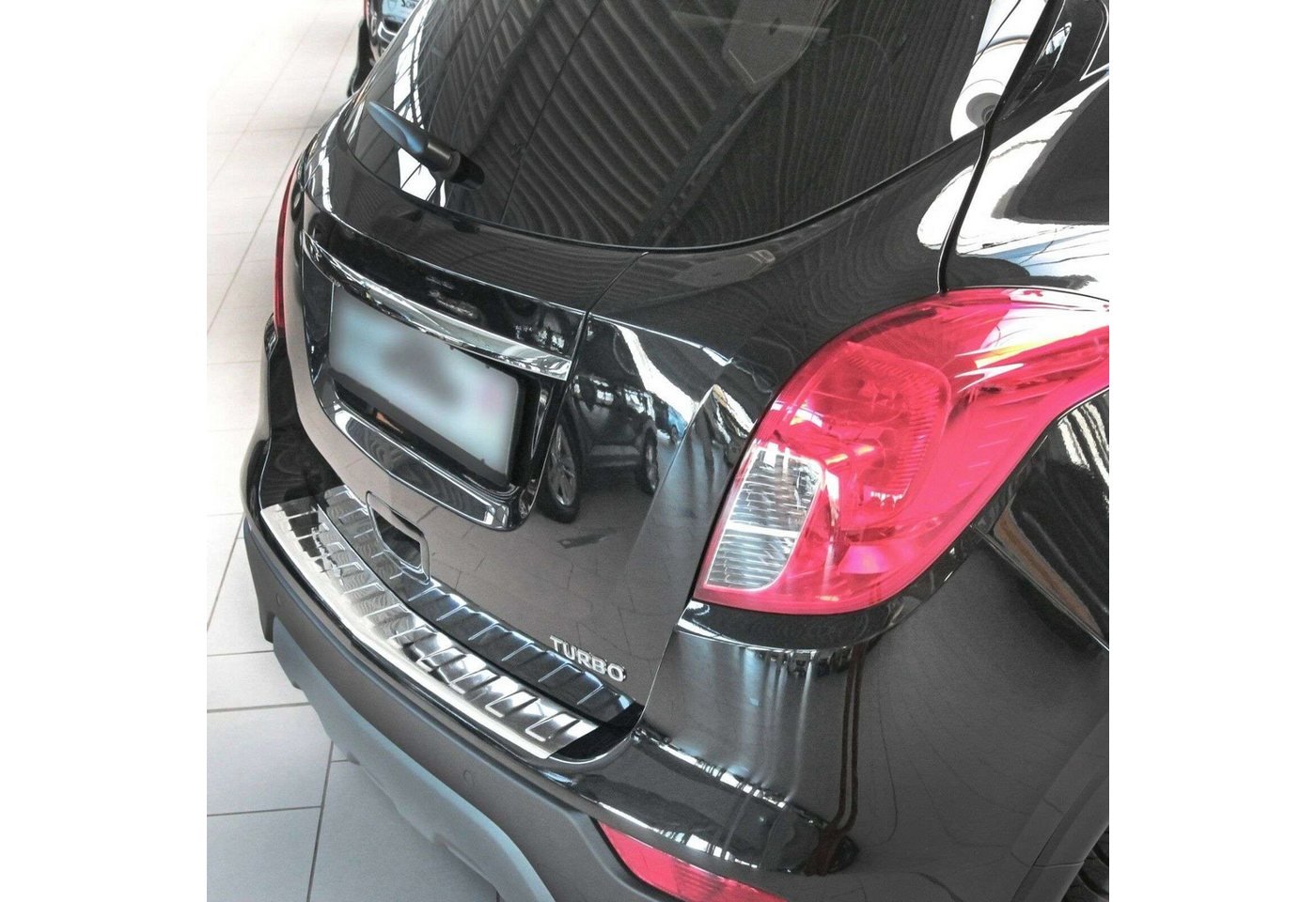 RECAMBO Ladekantenschutz für OPEL MOKKA, MOKKA X, CHEVROLET TRAX Stoßstangenschutz, V2A rostfrei, Exklusive Optik, praktischer Schutz & perfekte Passform