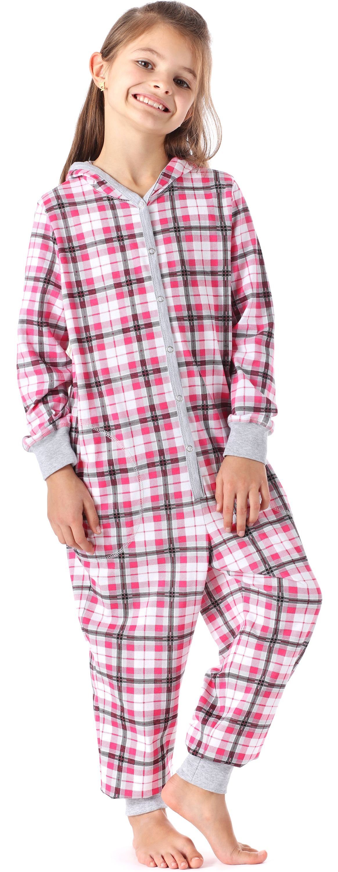 Merry Style Schlafanzug Mädchen Schlafoverall mit Kapuze MS10-223 Rosa Kariert