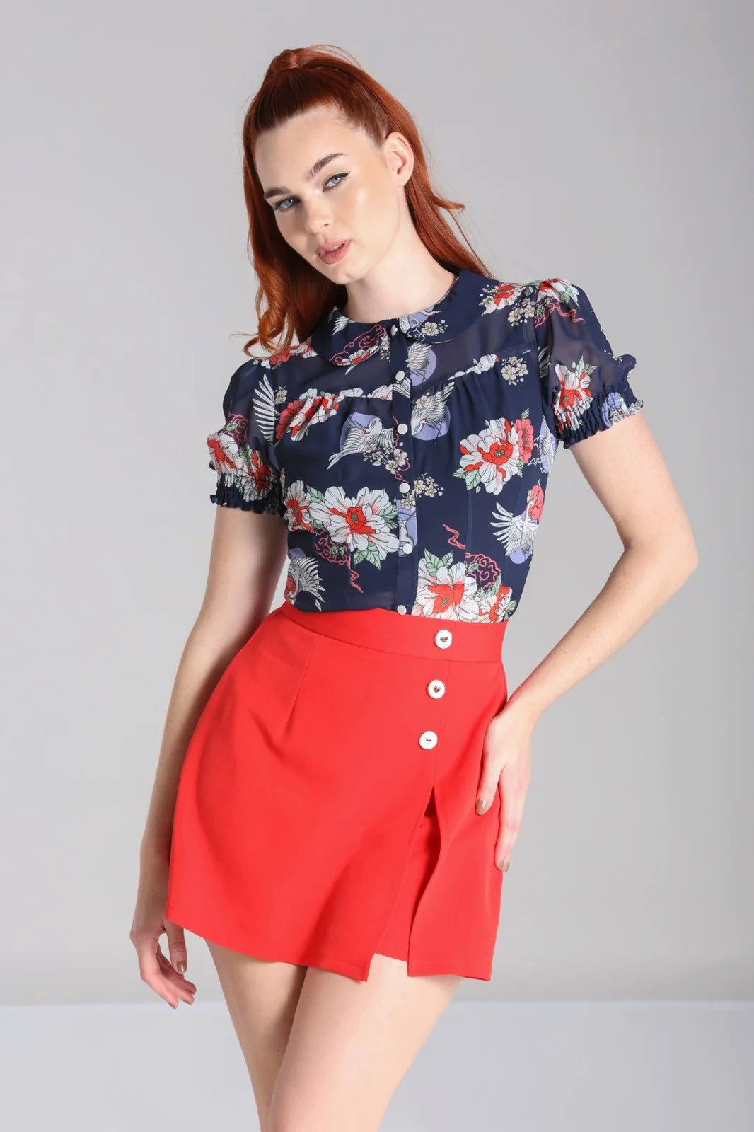 Hell Bunny Blusenshirt Misa Navy Blau