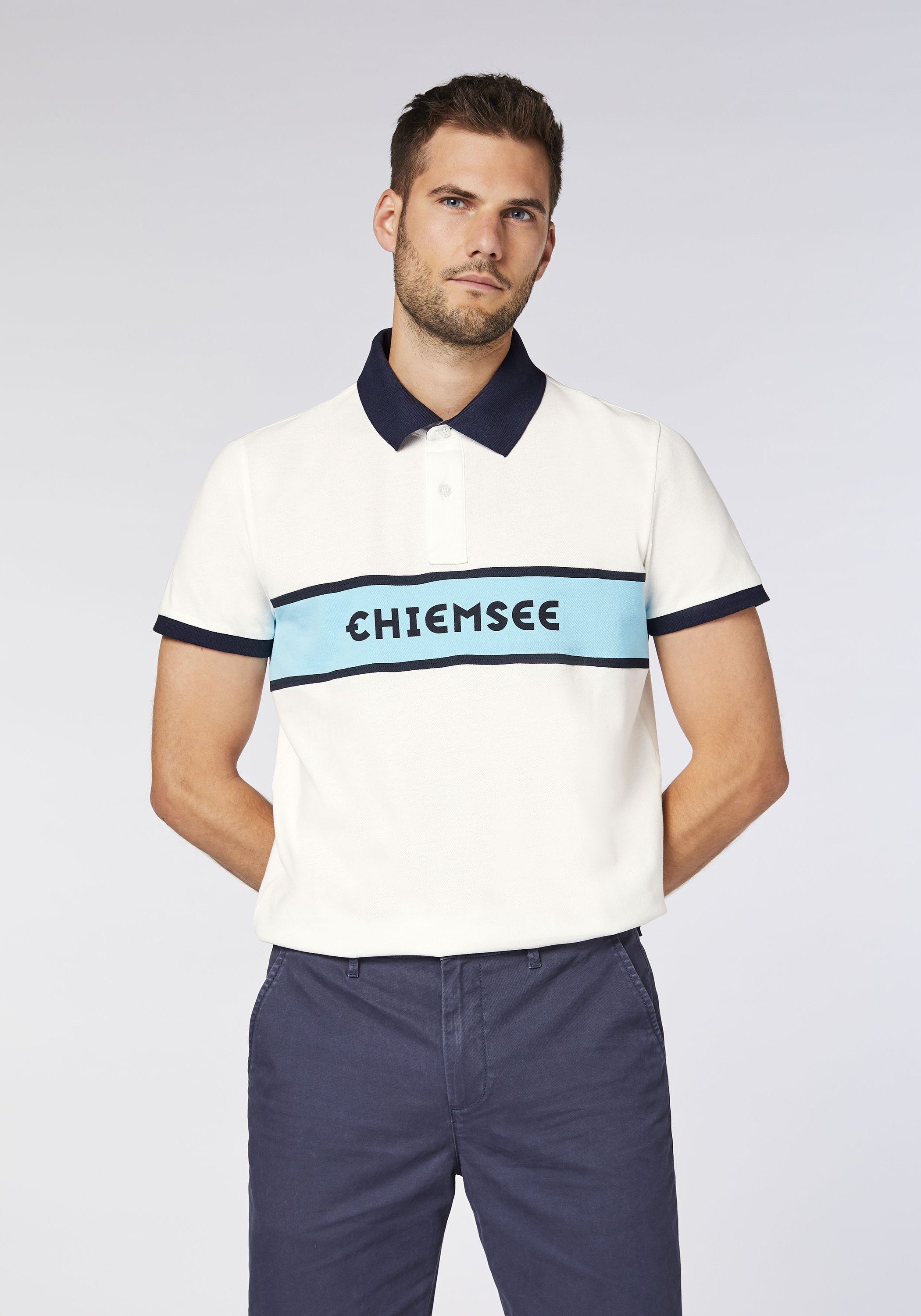 1 Chiemsee Poloshirt Poloshirt Logo-Blockstreifen weiß aus Baumwolle mit