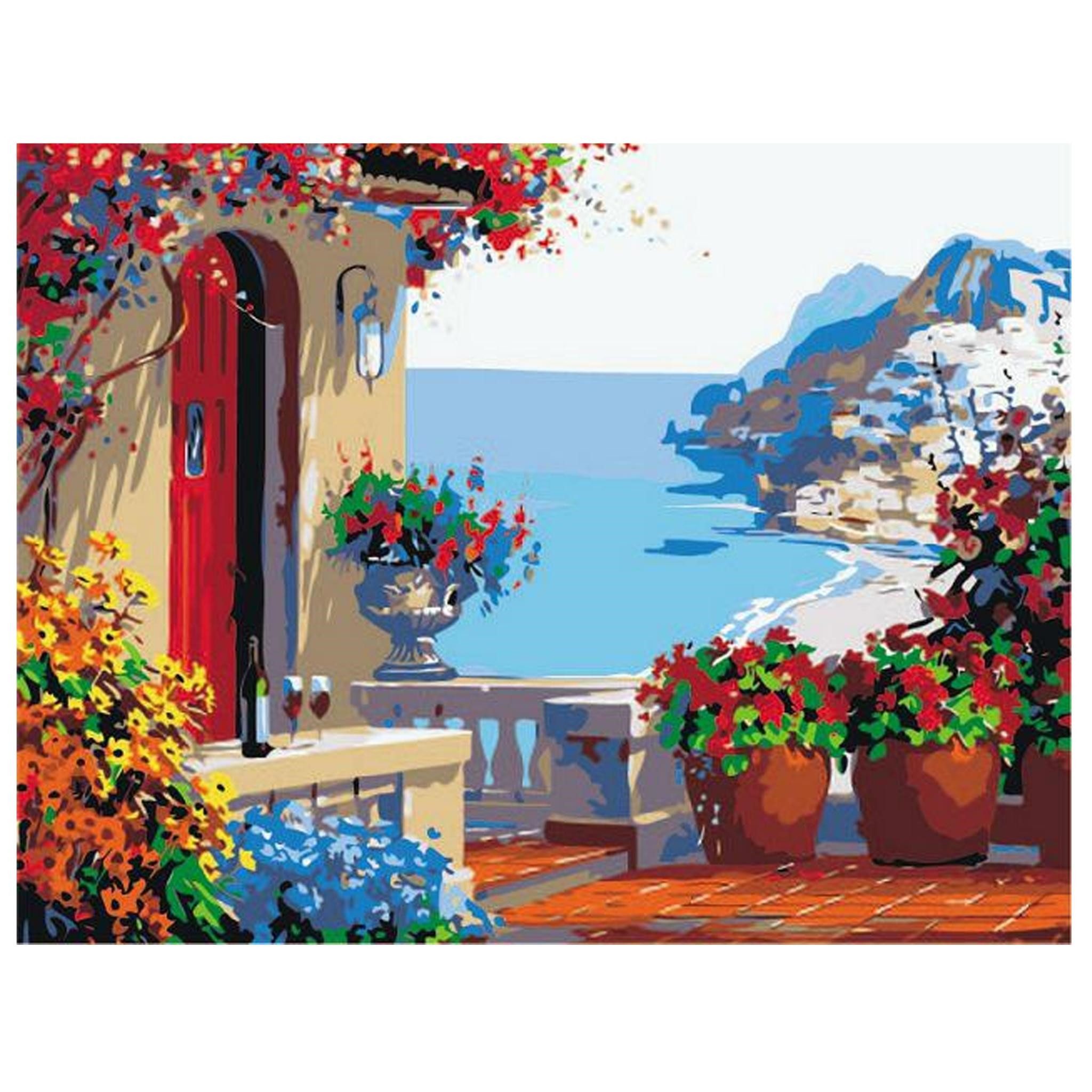 LA CUTE Malen nach Zahlen Meerblick Malset – Kreatives Malen nach Zahlen mit Rahmen 30x40cm (Komplettes Malset: Kreatives Malen nach Zahlen mit Rahmen und Farben, Malen nach Zahlen Set: Leinwand 30x40cm, Acrylfarben, Pinsel, Rahmen), Meerblick Malset: Hochwertige Leinwand 30x40cm Acrylfarben & Rahmen