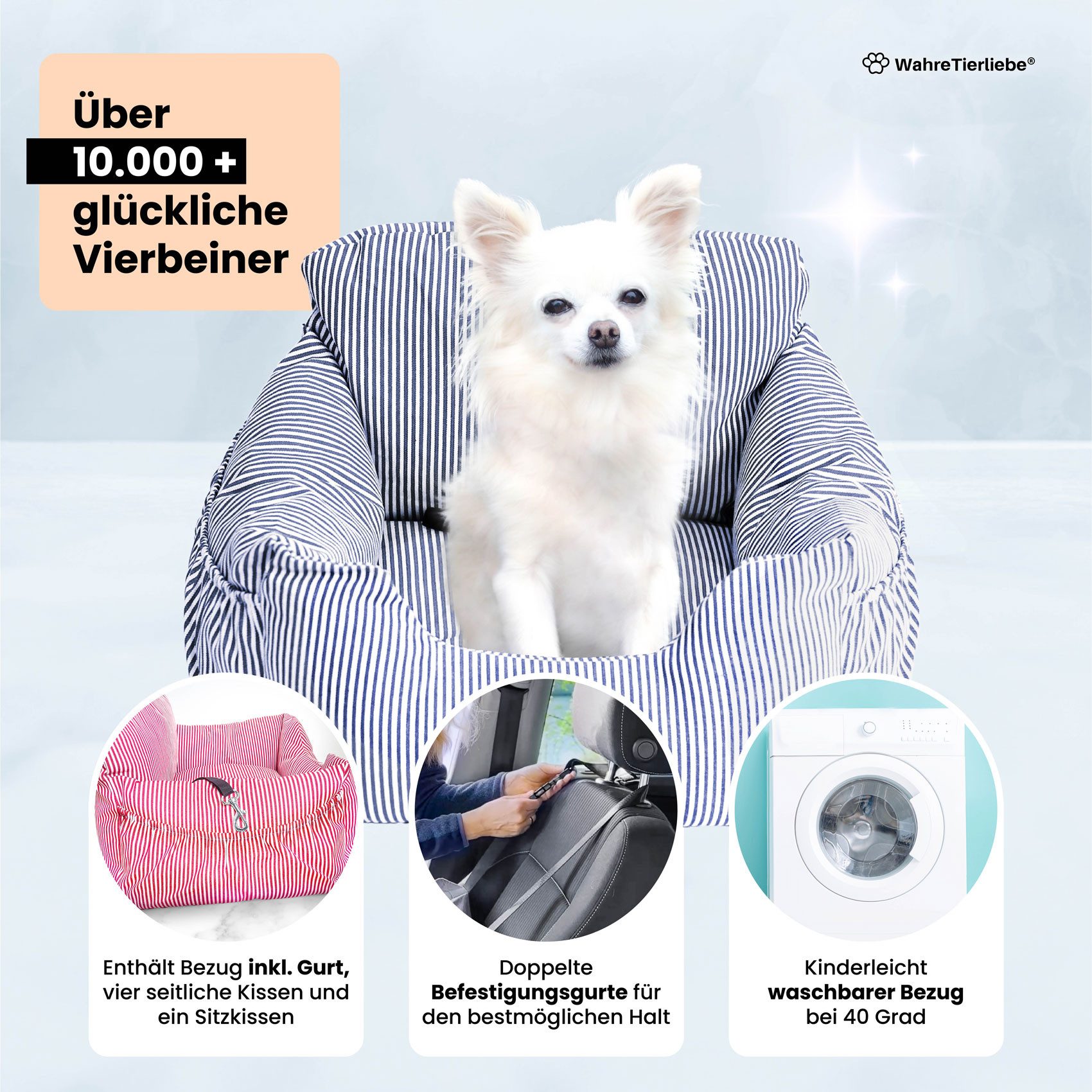 Wahre Tierliebe Hunde-Transportbox Premium Hunde Autositz inkl. Sicherheitsgurt bis 12,00 kg, Verschiedene Größen, Verschiedene Farben