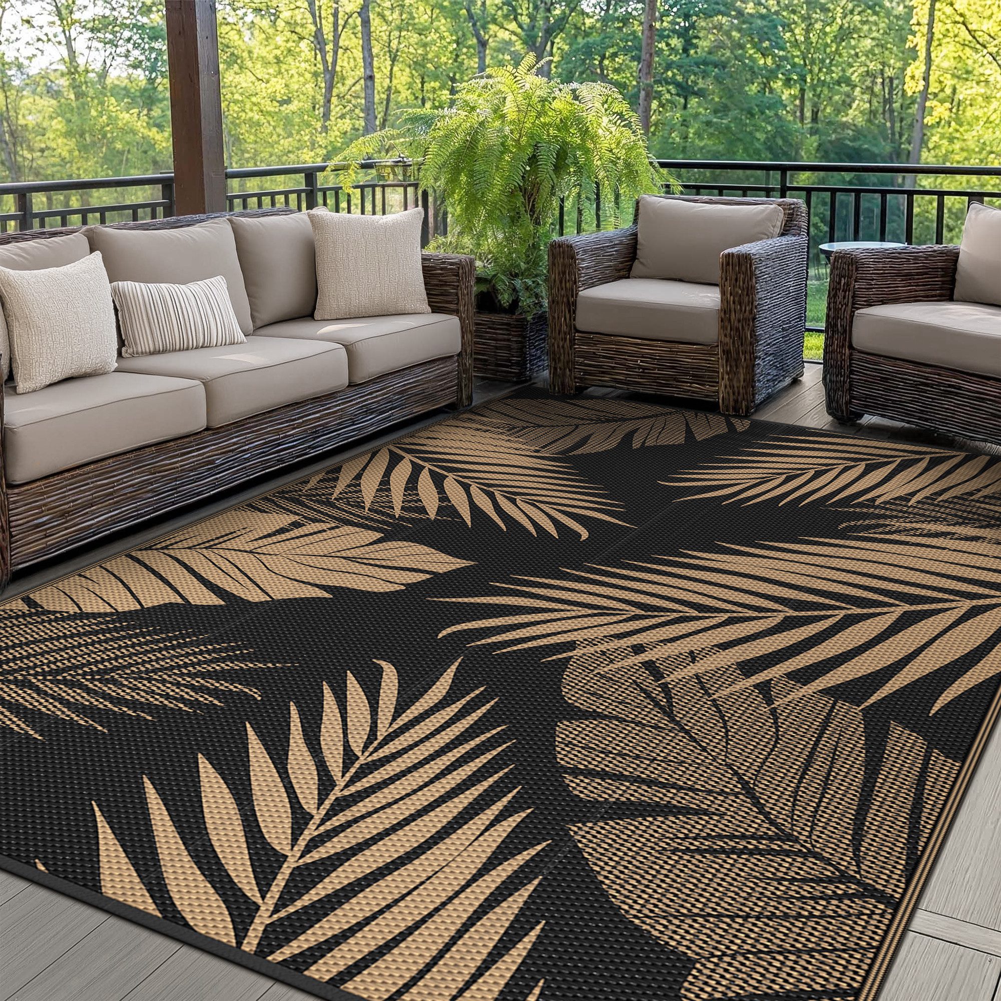 GENIMO Outdoorteppich Doppelseitiger Teppich, Reinigbar, Outdoor geeignet, Natürlicher Stil, rechteckig, Höhe: 5 mm, Imitation von Vine Stricken Textur, Wetterfest & UV-beständig