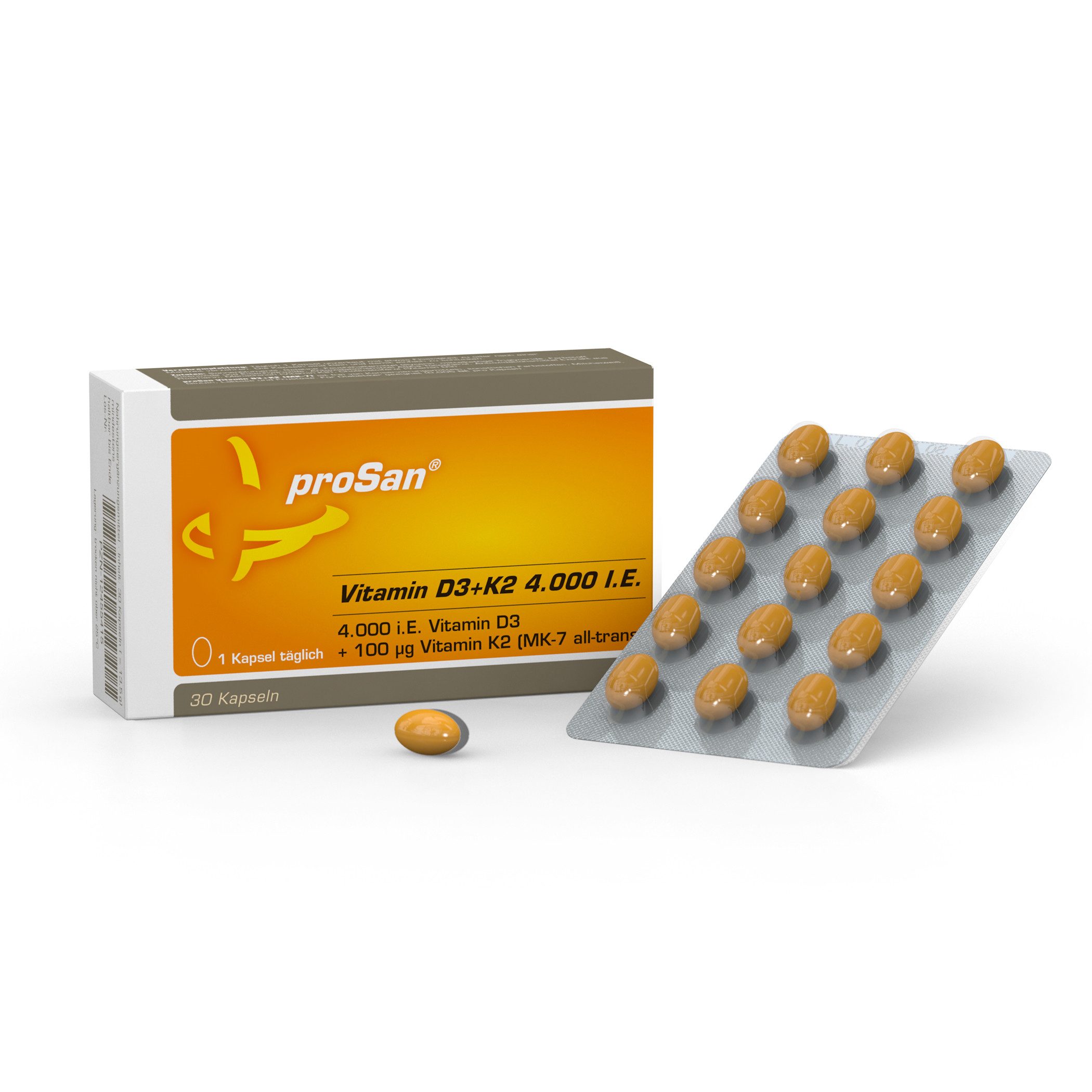 proSan Vitamin D3+K2 4.000 I.E., hochdosiert 4.000 I.E. Vitamin D3, Kapseln, 30 St., 14 g