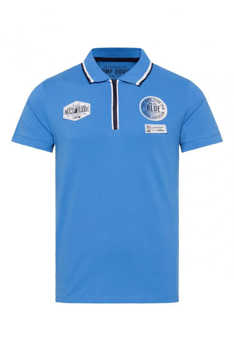 CAMP DAVID Poloshirt aus Pikee mit Zipper und Patches pacific blue günstig online kaufen