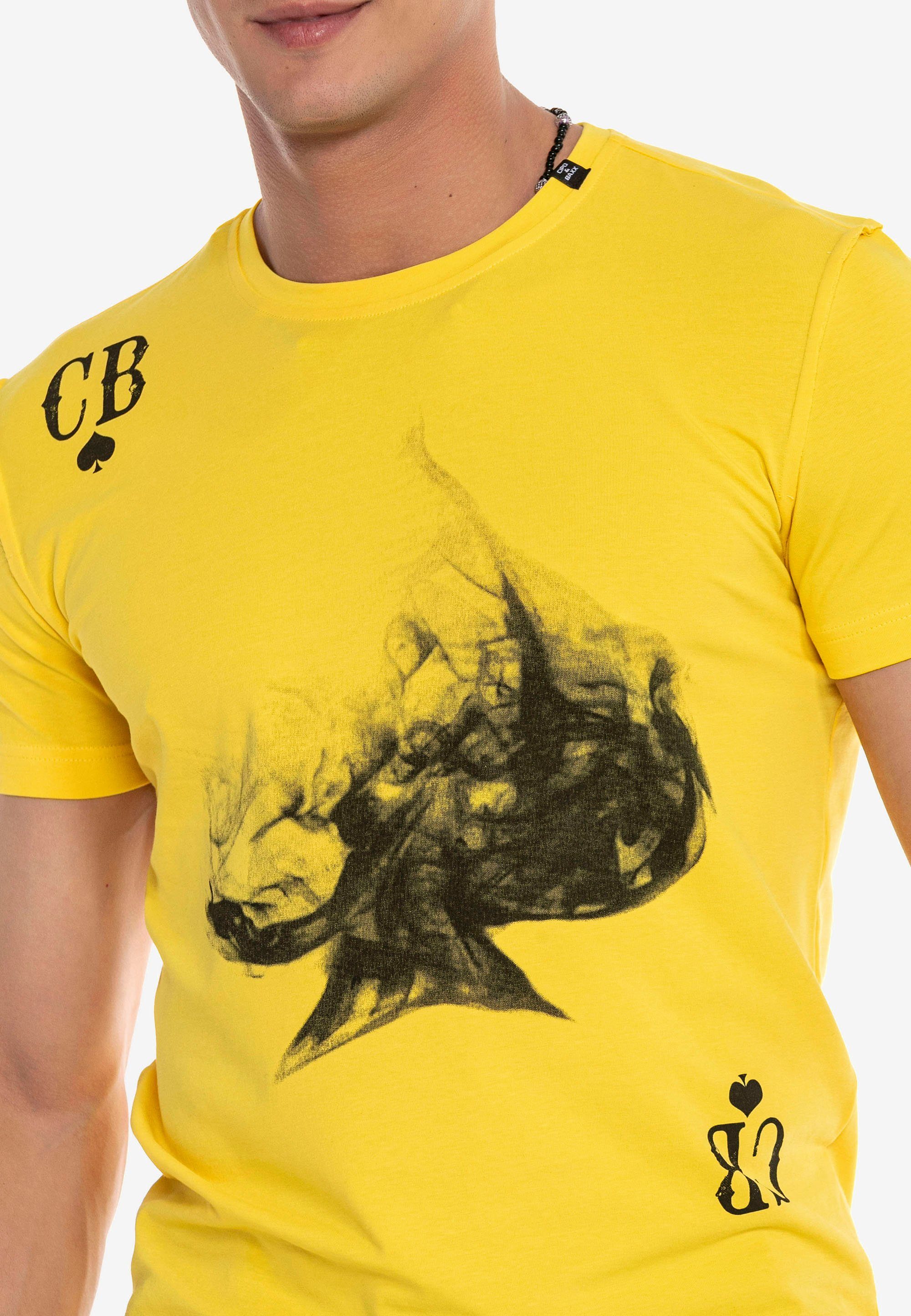 Cipo trendigem gelb Frontprint & mit Baxx T-Shirt